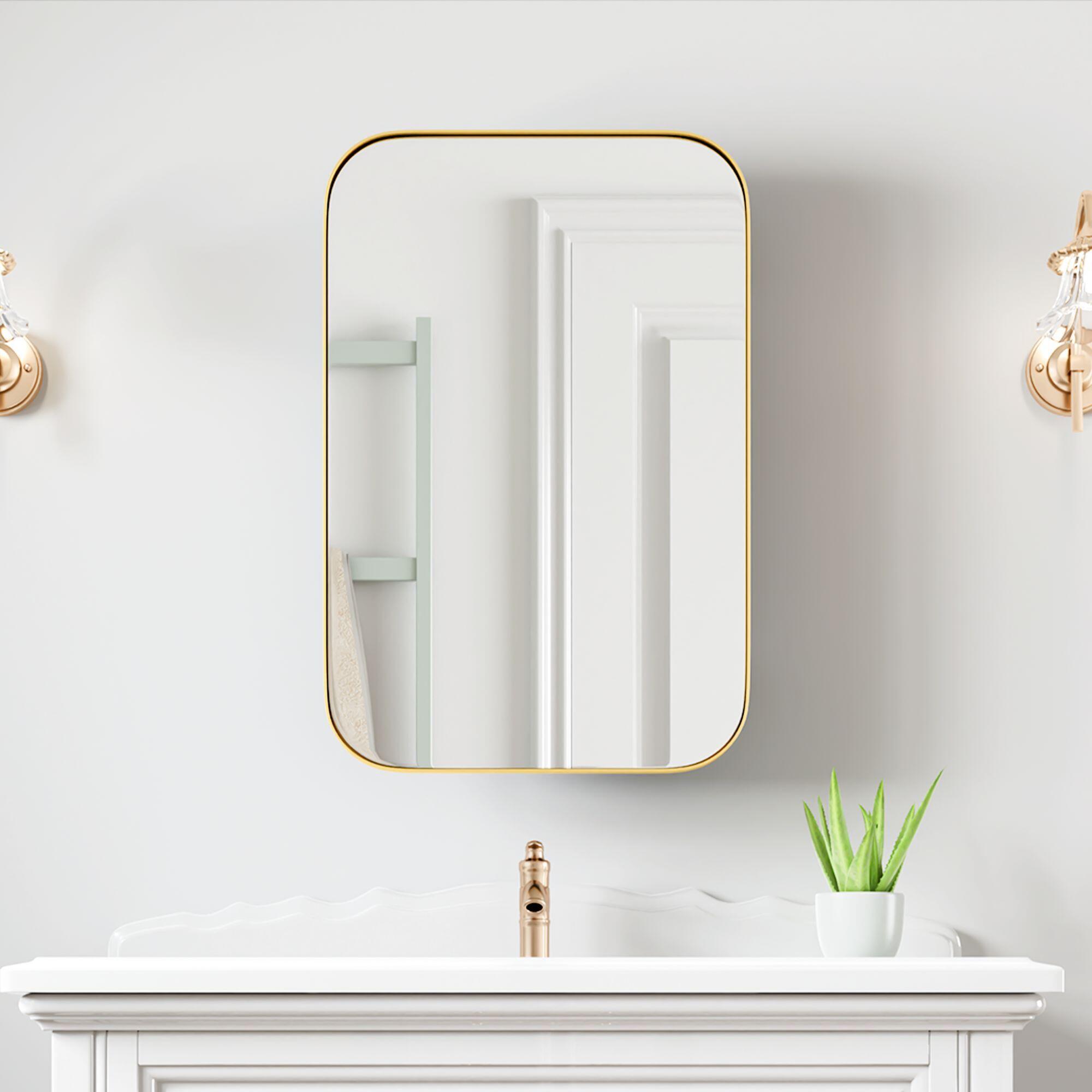 Dovelina Luminare Rectangular Medicine Cabinet with Mirror, Gold, large