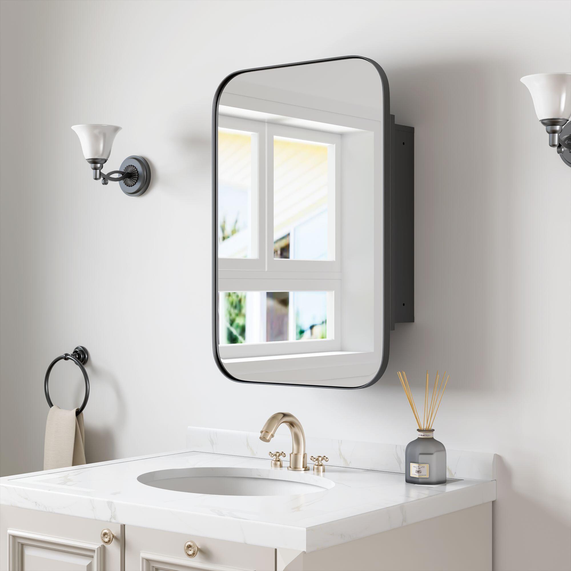 Dovelina Luminare Rectangular Medicine Cabinet with Mirror, Black, rollover
