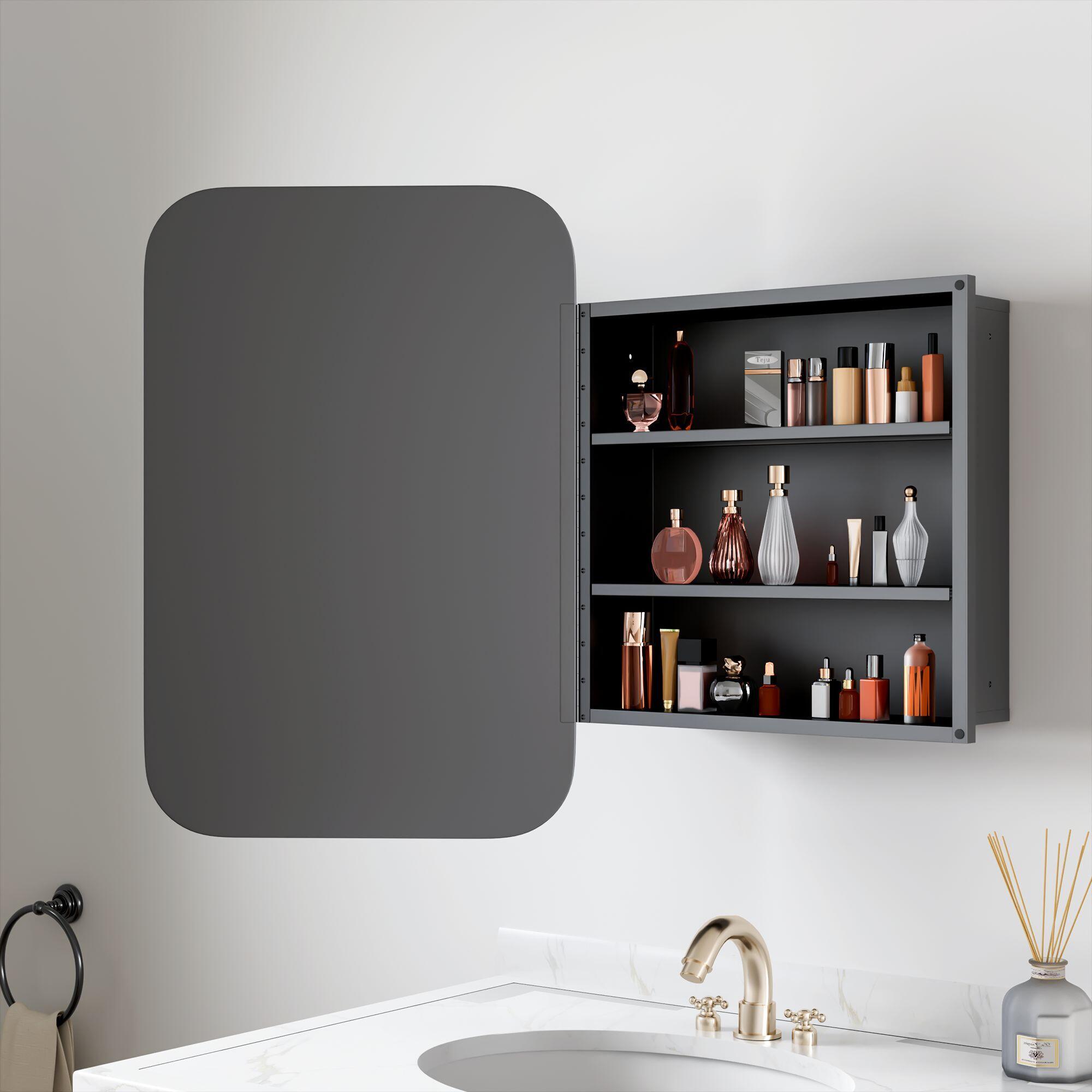 Dovelina Luminare Rectangular Medicine Cabinet with Mirror, Black, large
