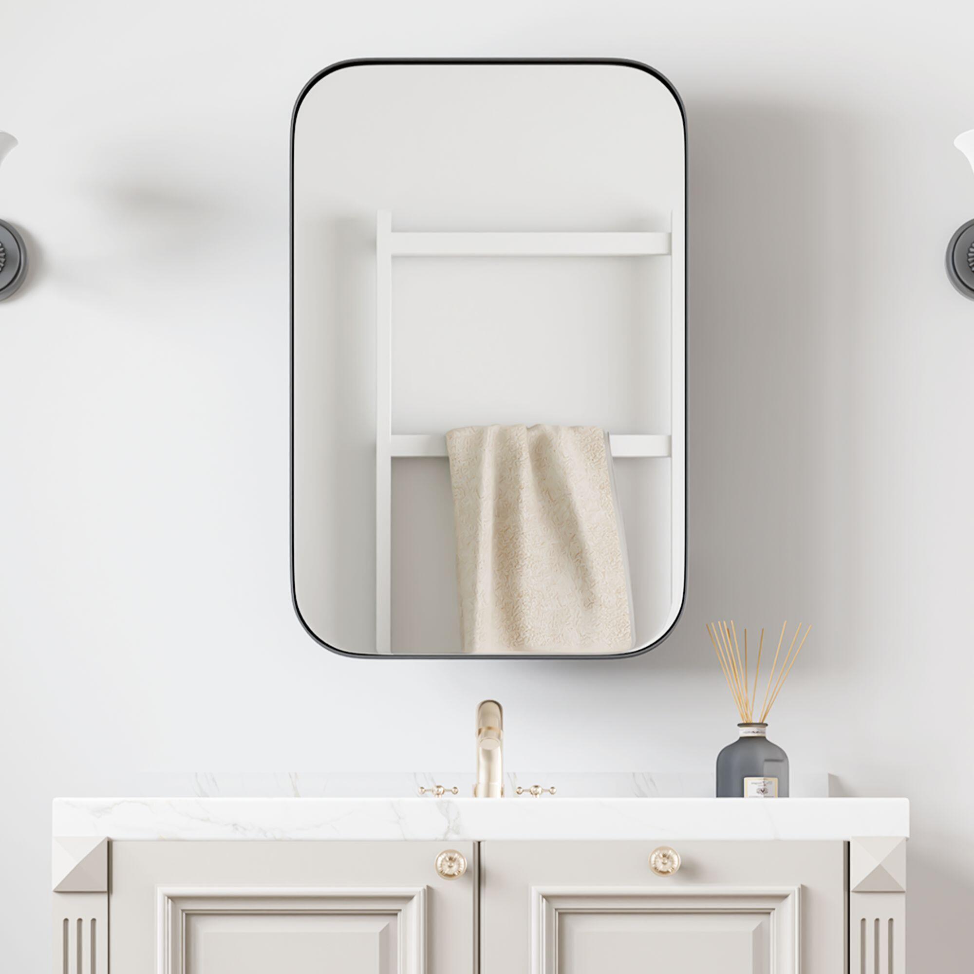Dovelina Luminare Rectangular Medicine Cabinet with Mirror, Black, large