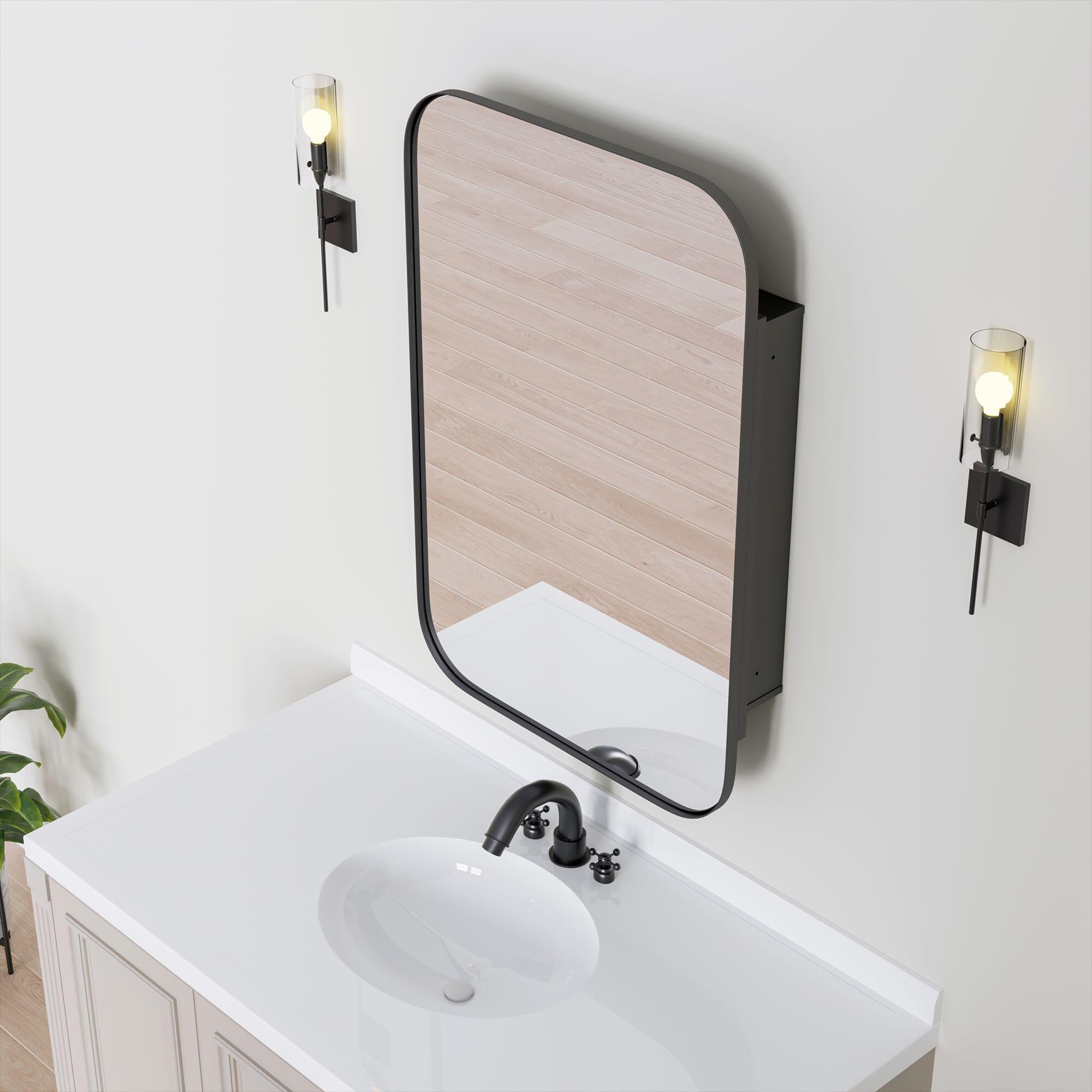 Dovelina Luminare Rectangular Medicine Cabinet with Mirror, Black, rollover