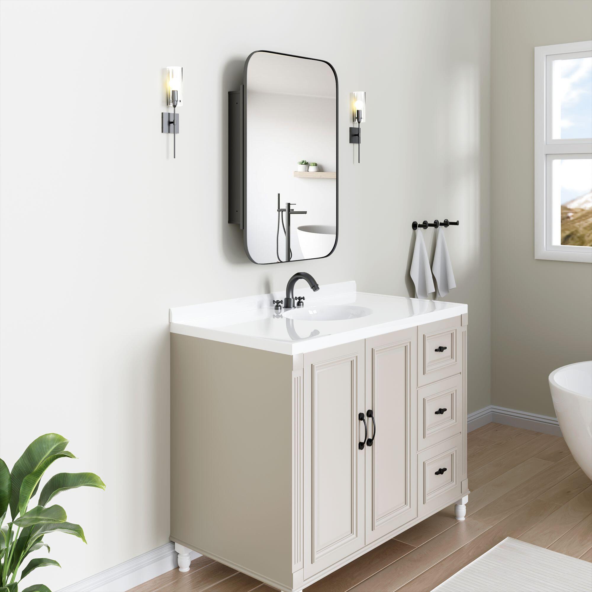Dovelina Luminare Rectangular Medicine Cabinet with Mirror, Black, large