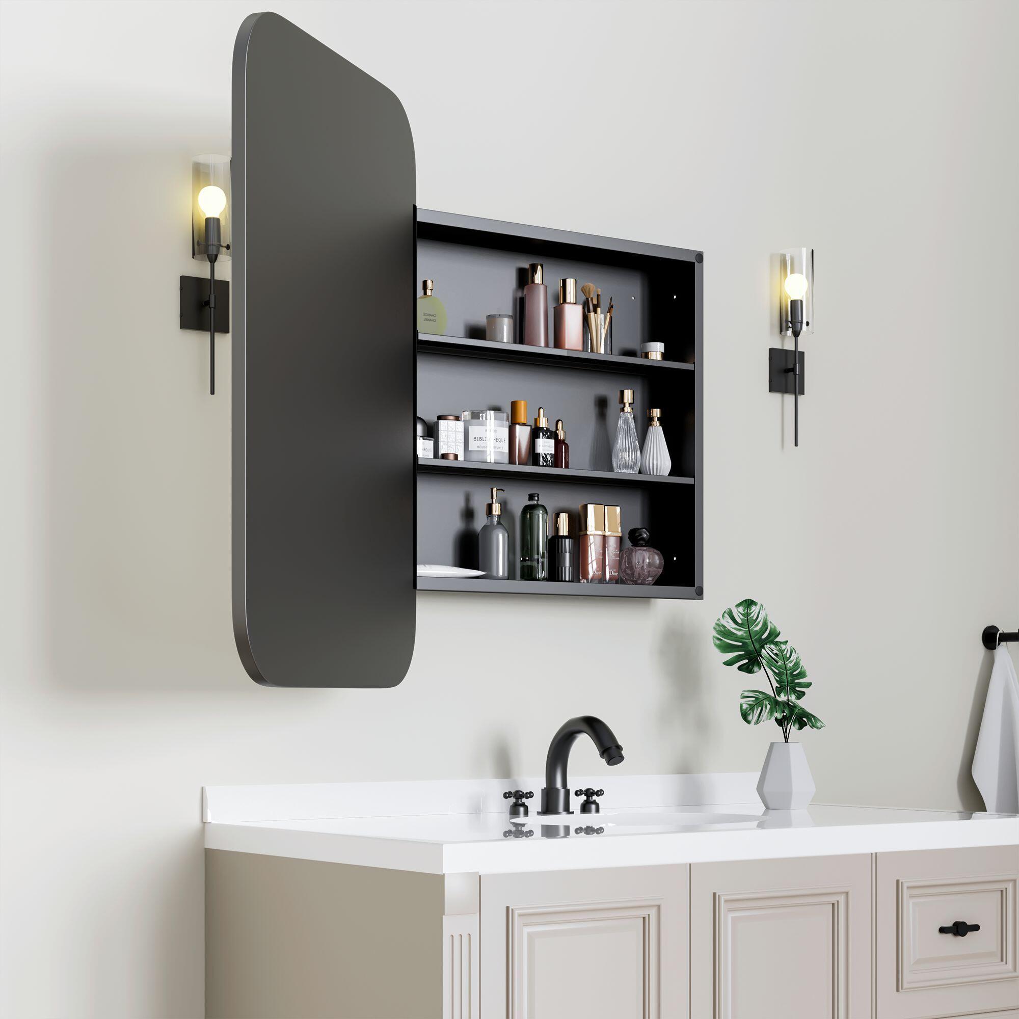 Dovelina Luminare Rectangular Medicine Cabinet with Mirror, Black, large