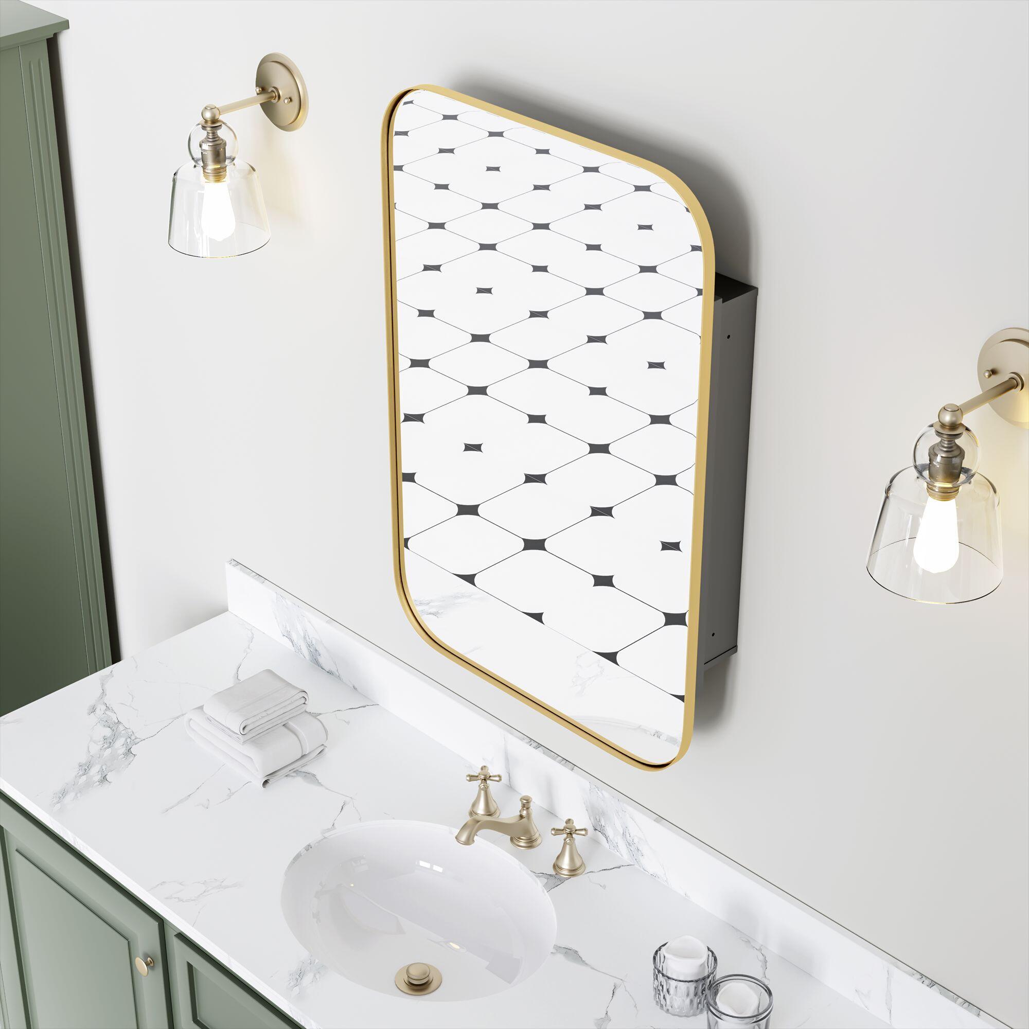 Dovelina Luminare Rectangular Medicine Cabinet with Mirror, Gold, rollover