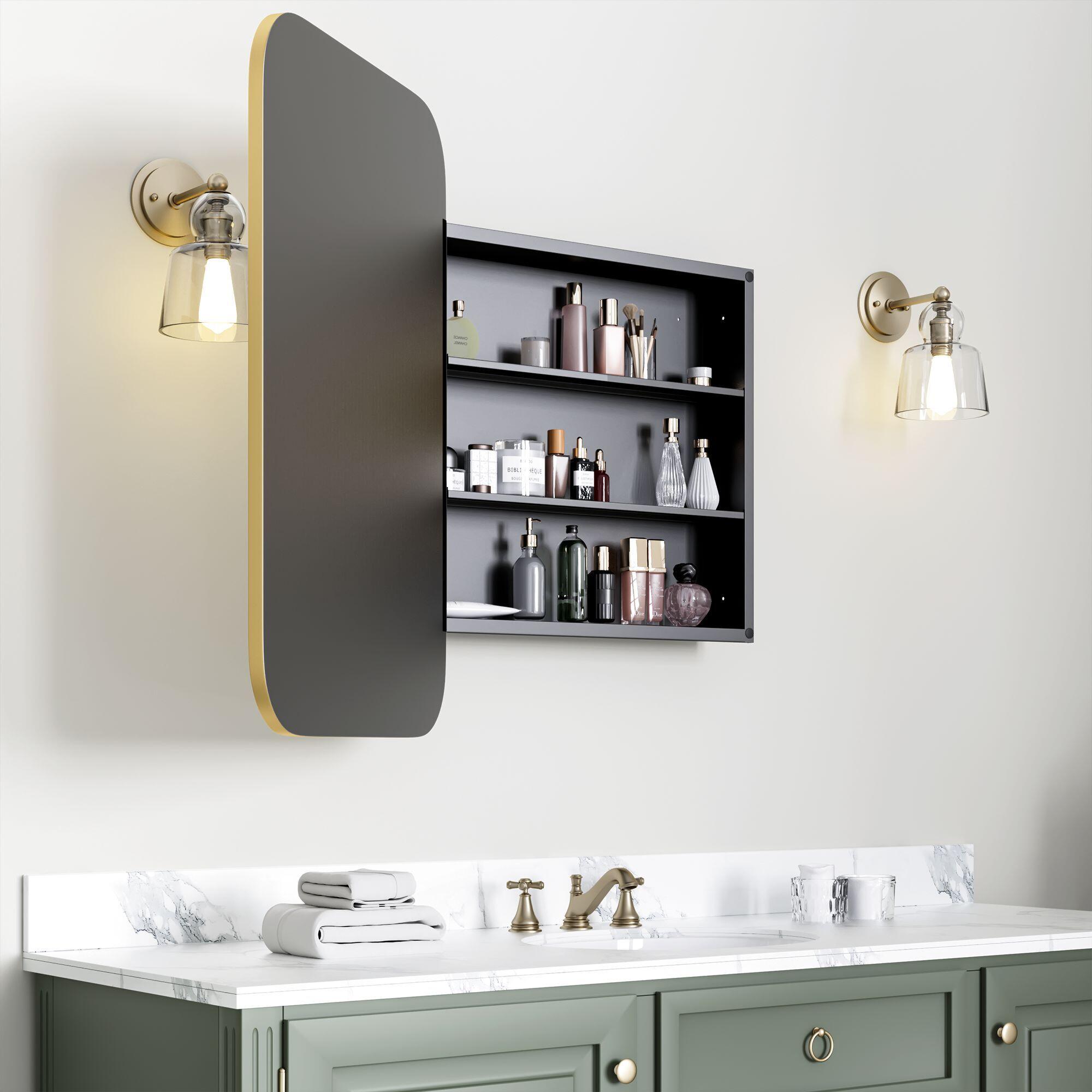 Dovelina Luminare Rectangular Medicine Cabinet with Mirror, Gold, large