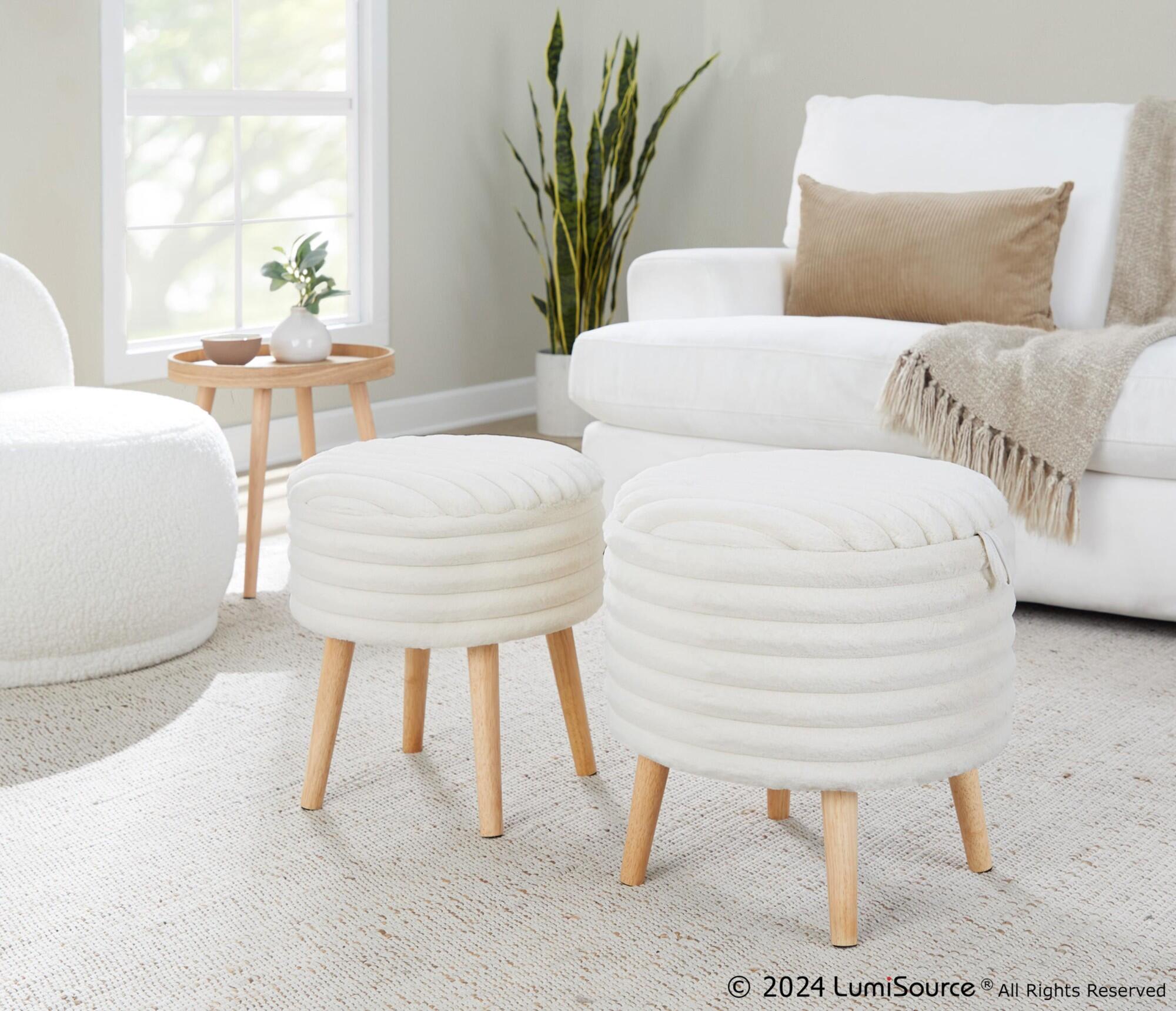 LumiSource Tray Ottoman with Storage (Set of 2), Cream, large