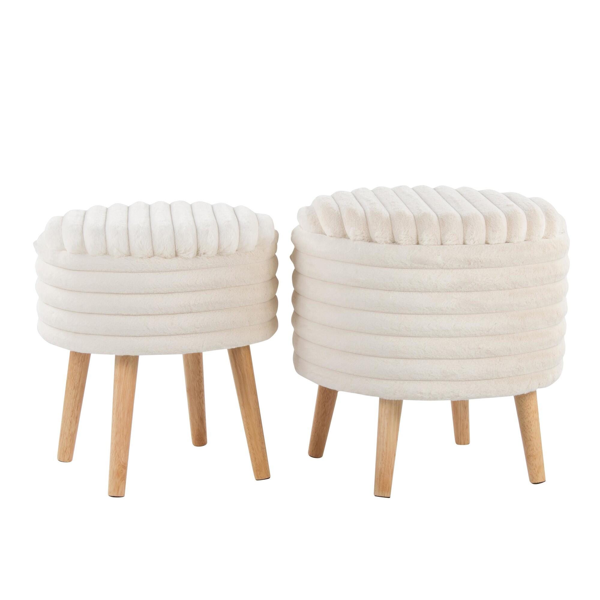 LumiSource Tray Ottoman with Storage (Set of 2), Cream, large