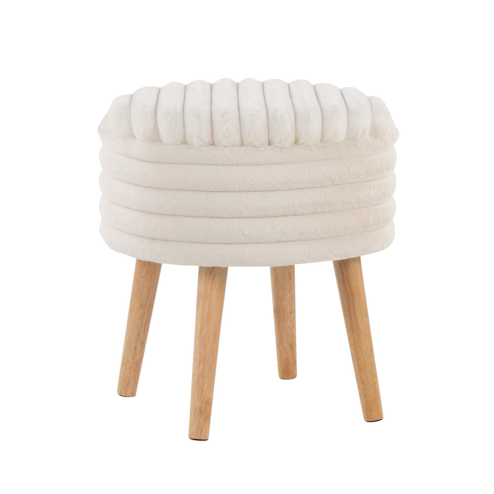 LumiSource Tray Ottoman with Storage (Set of 2), Cream, large