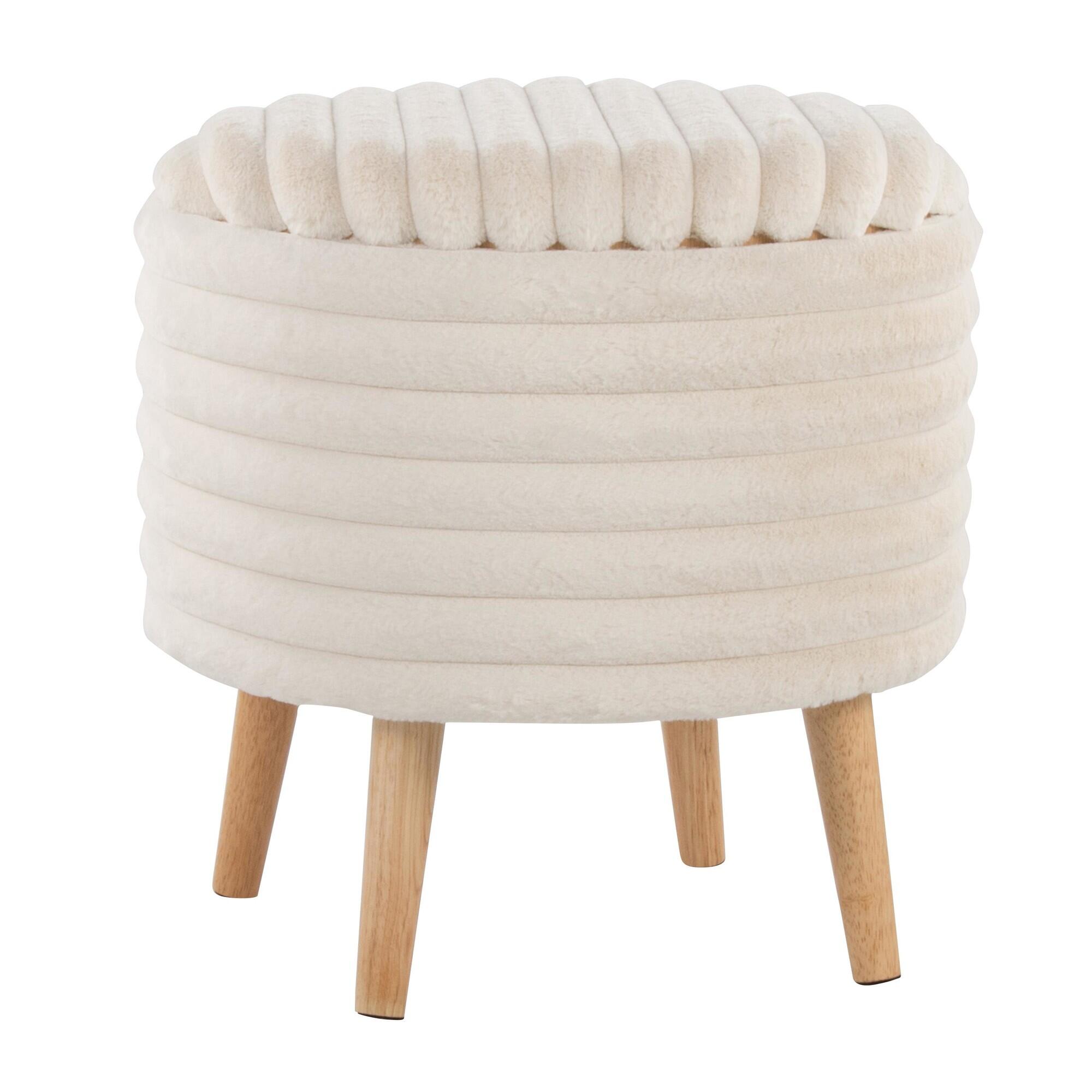 LumiSource Tray Ottoman with Storage (Set of 2), Cream, large