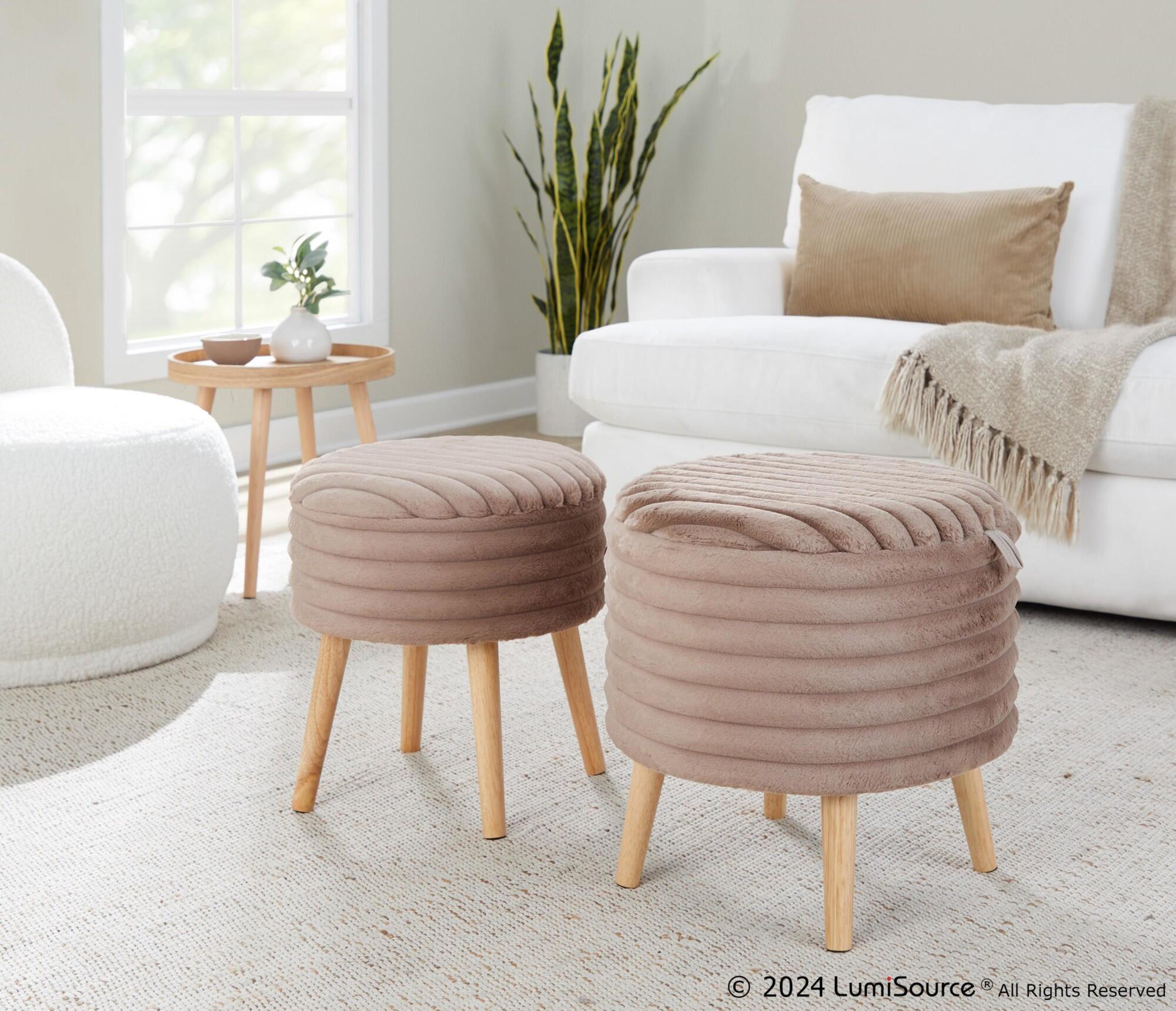 LumiSource Tray Ottoman with Storage (Set of 2), Light Brown, large