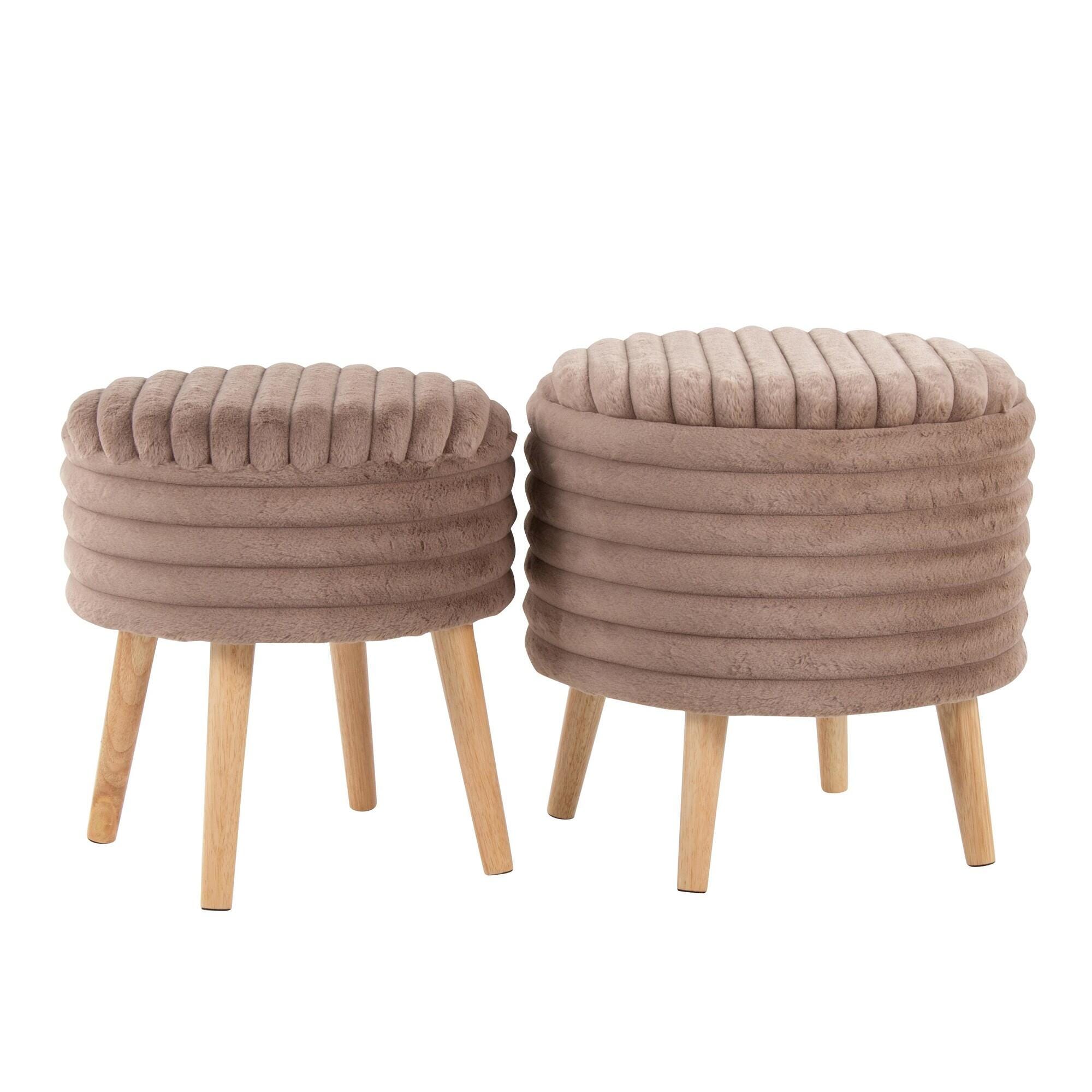 LumiSource Tray Ottoman with Storage (Set of 2), Light Brown, large