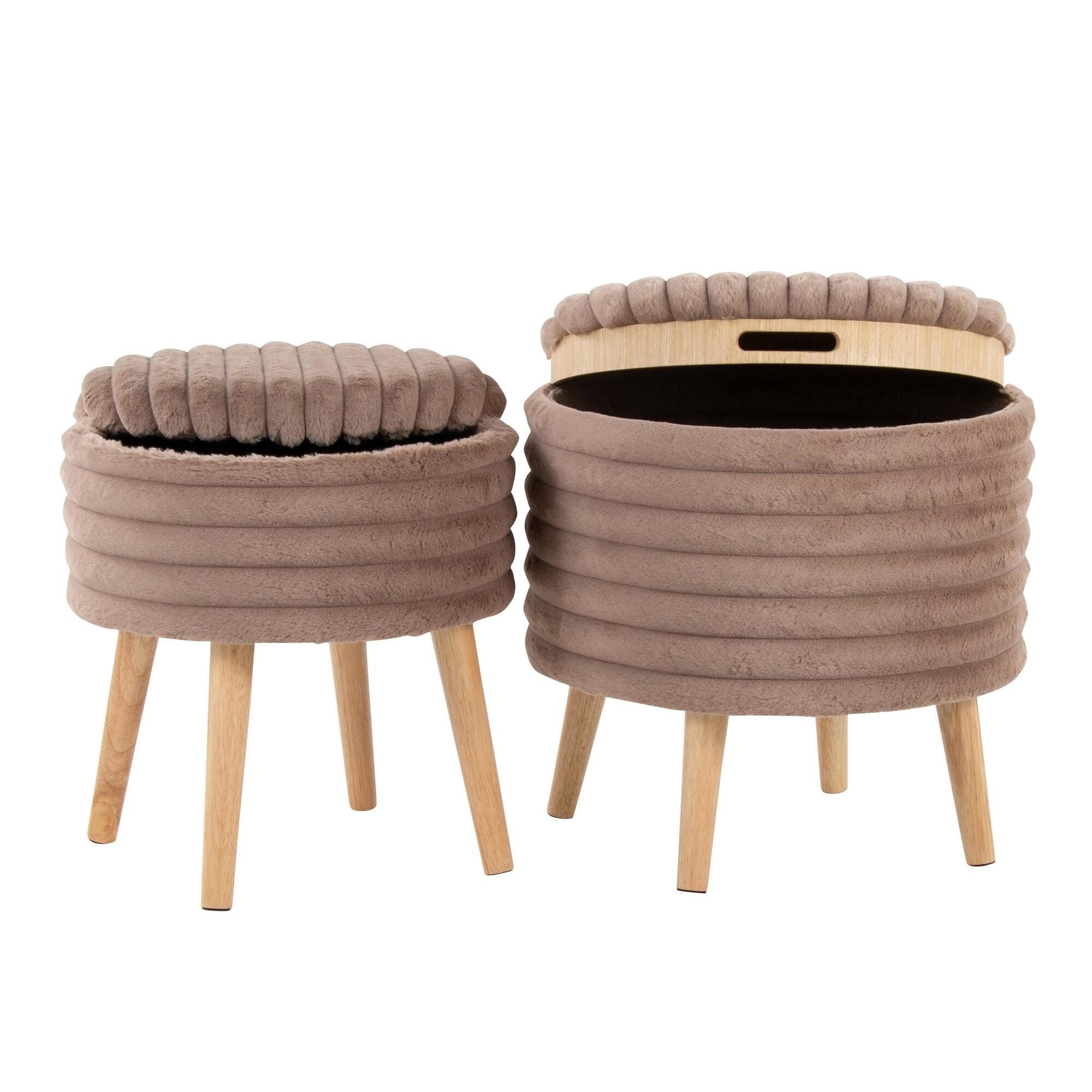 LumiSource Tray Ottoman with Storage (Set of 2), Light Brown, large