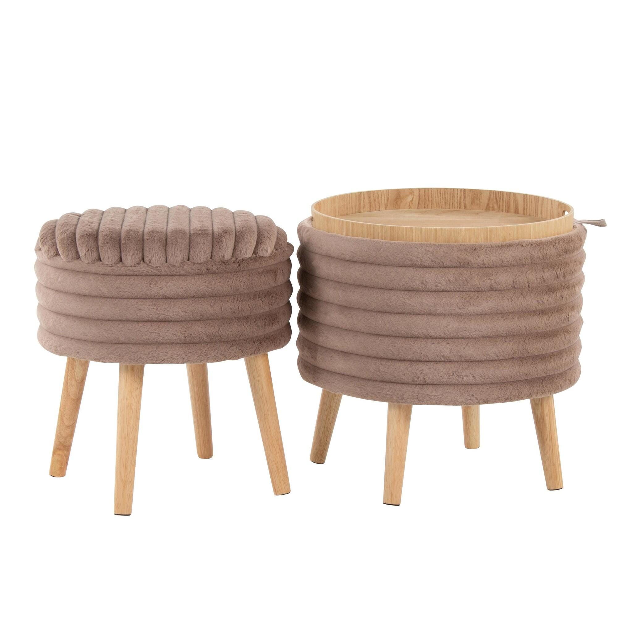 LumiSource Tray Ottoman with Storage (Set of 2), Light Brown, large