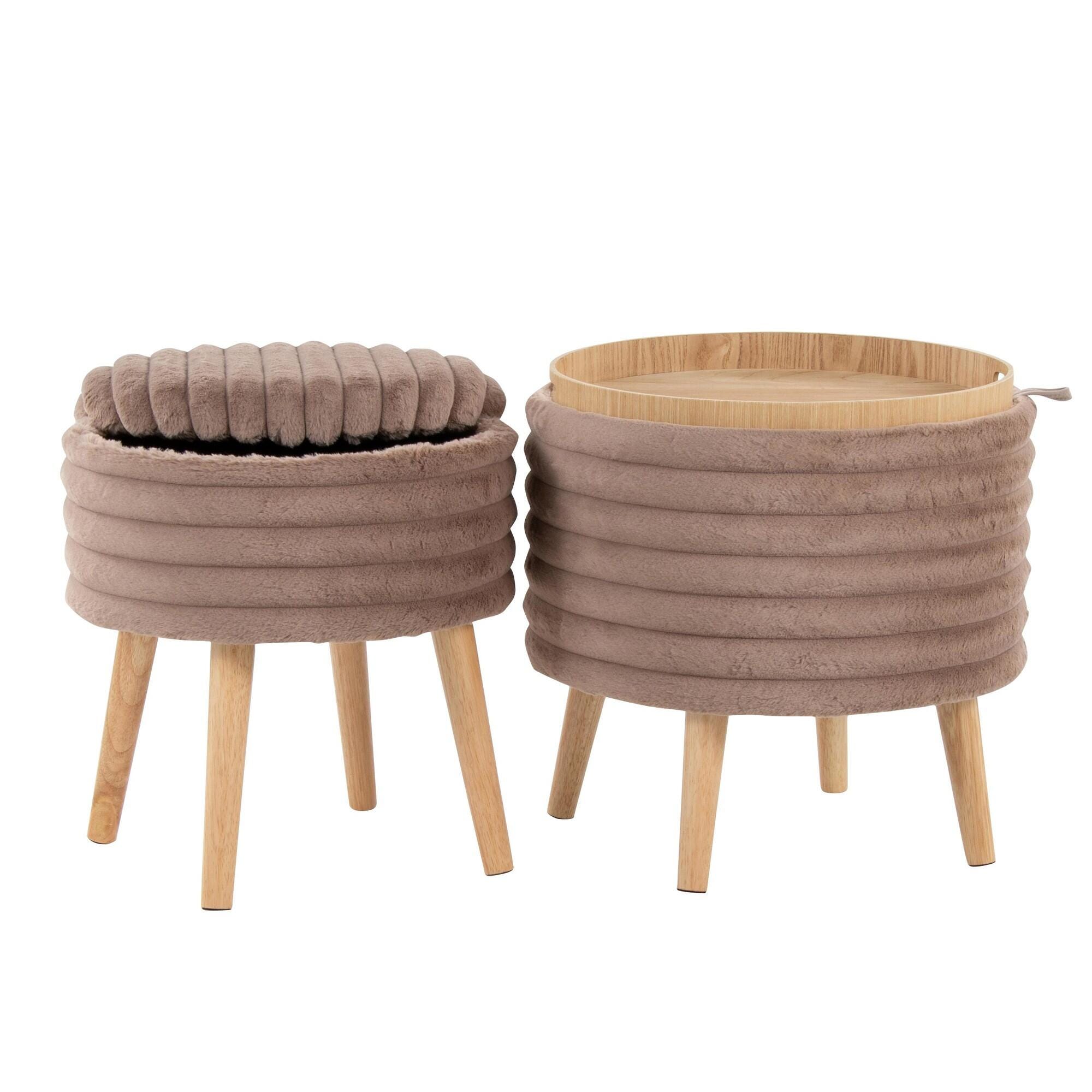 LumiSource Tray Ottoman with Storage (Set of 2), Light Brown, large