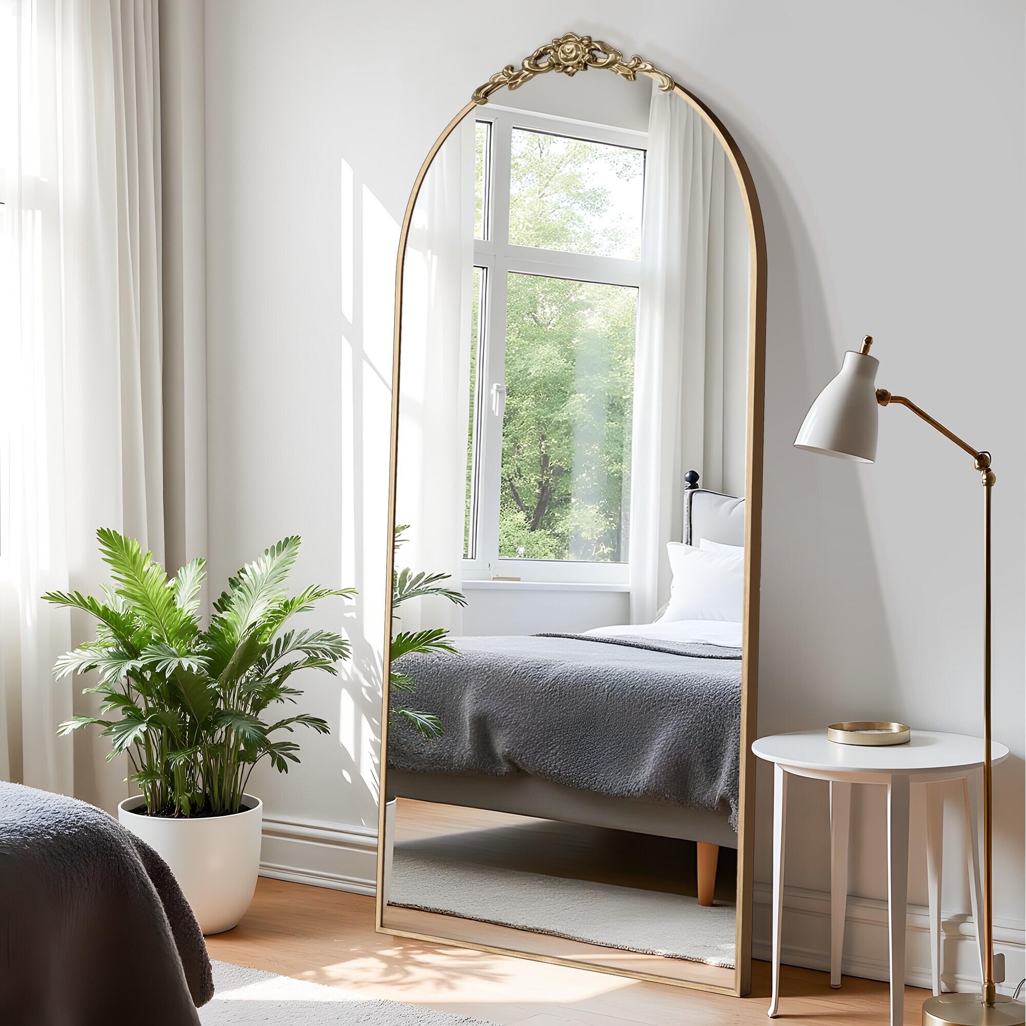 Dovelina Feronia Arch Floor Mirror, Gold, large
