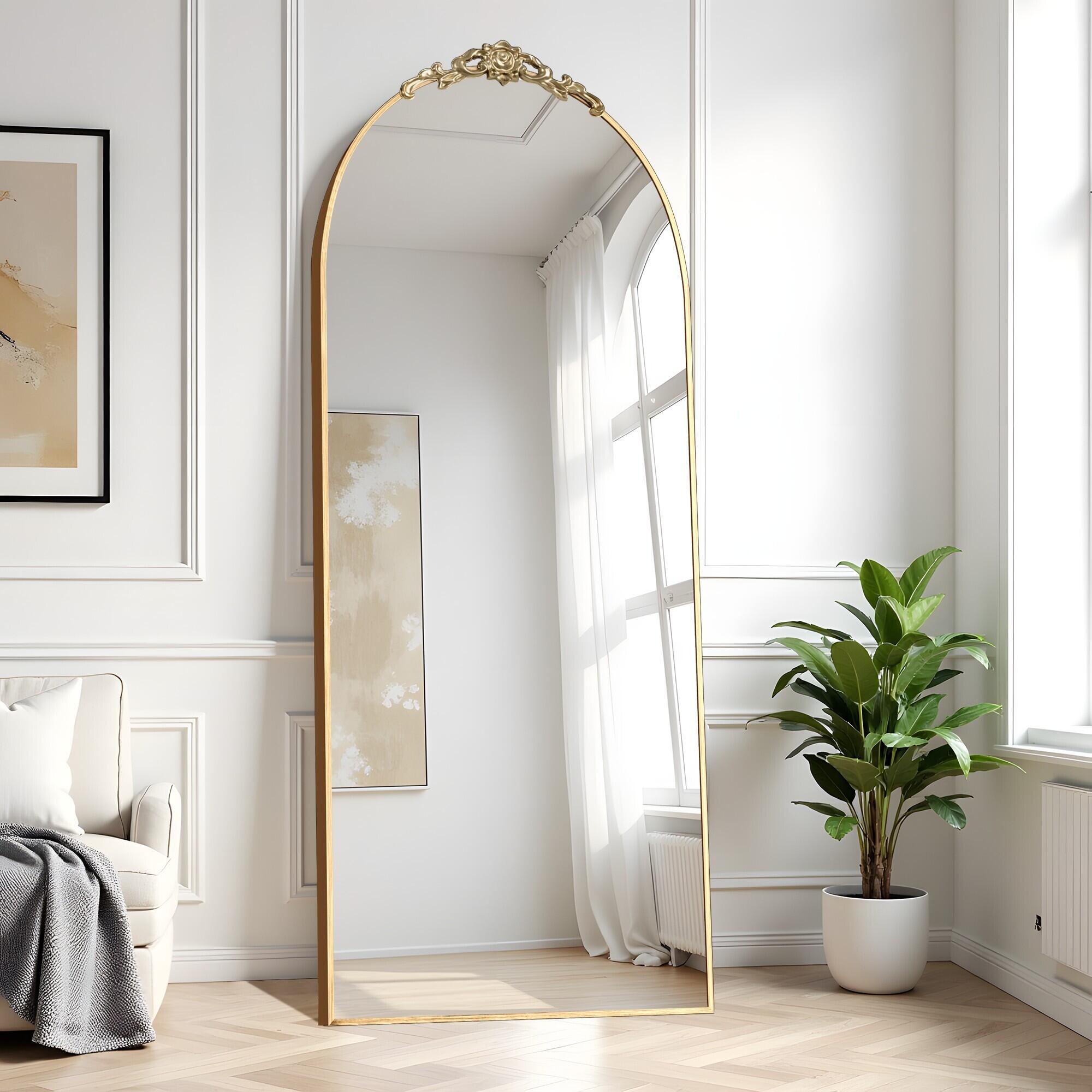Dovelina Feronia Arch Floor Mirror, Gold, large