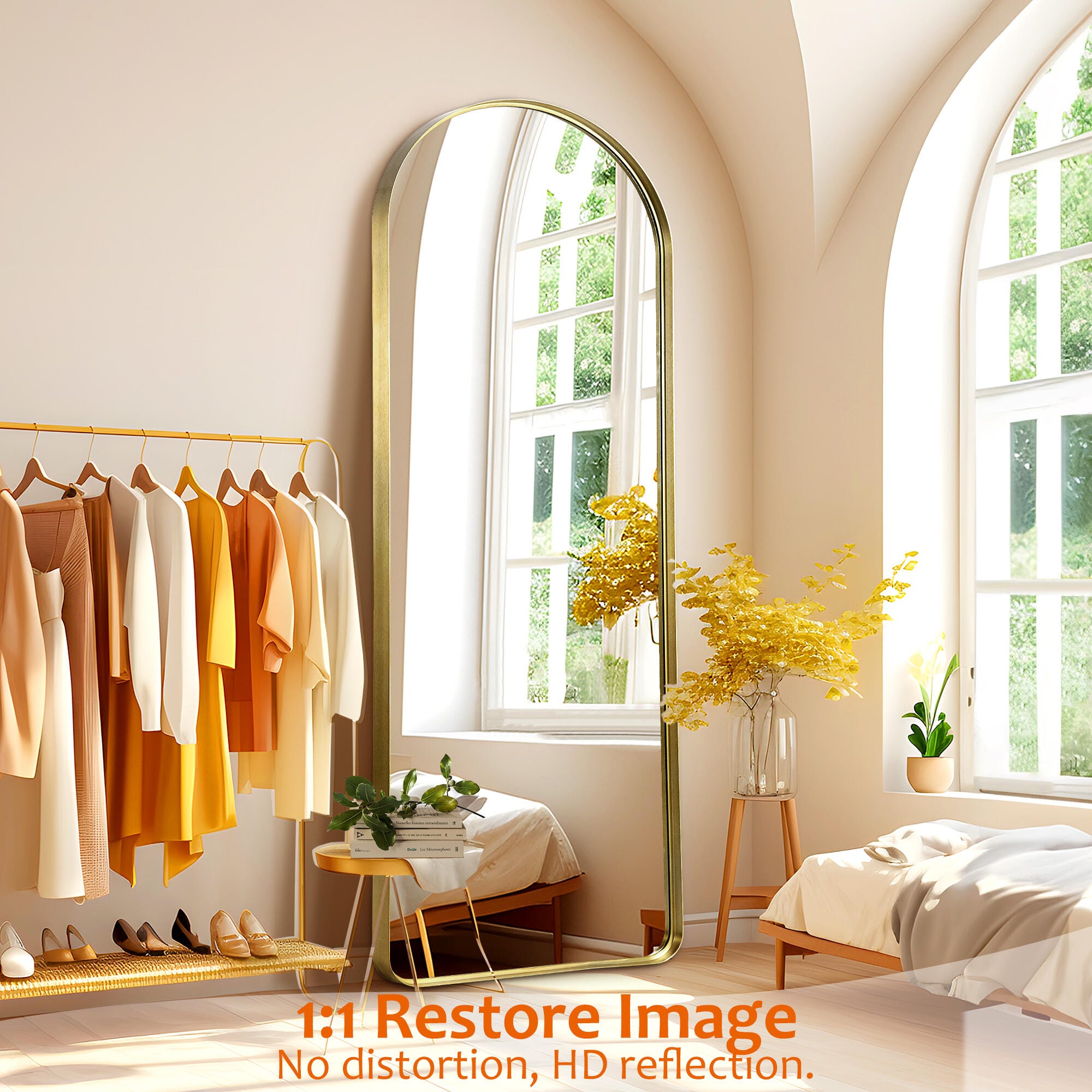 Dovelina Dulcea Arched Deep Frame Wall Mirror, , large