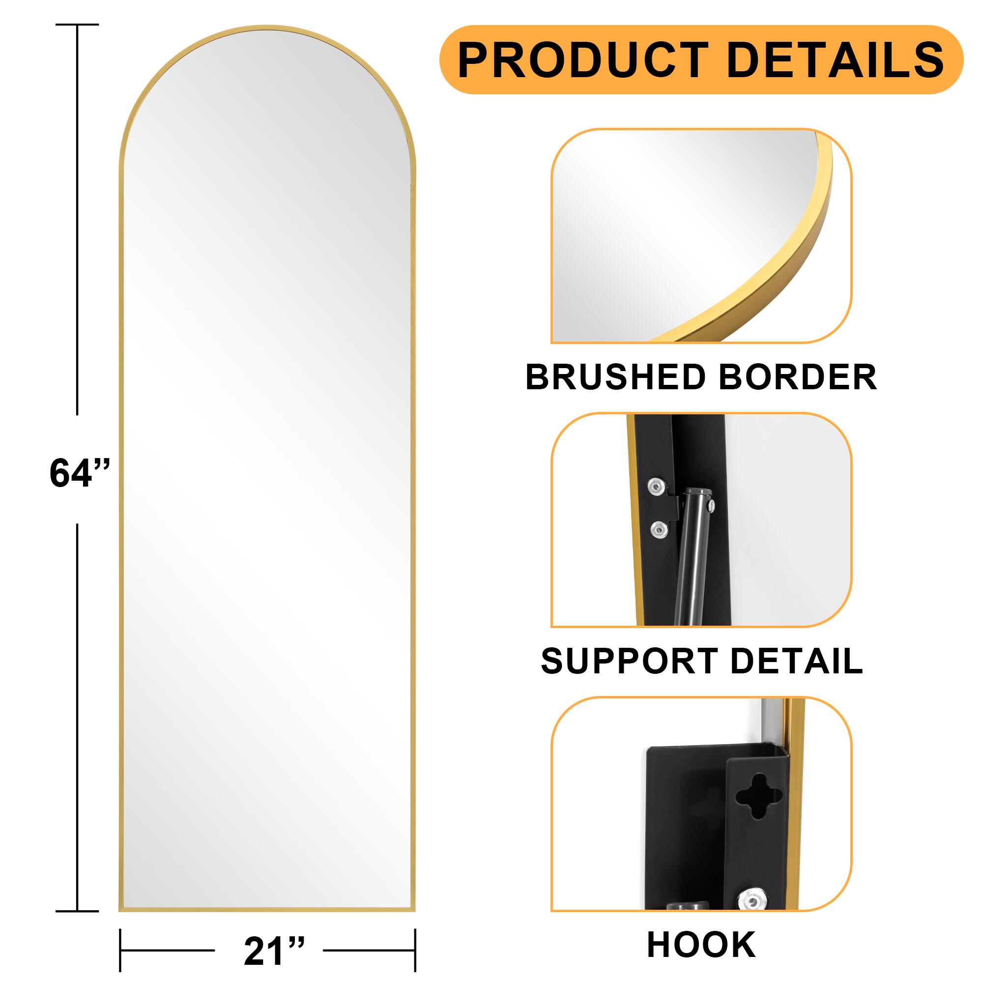 Dovelina Dulcea Arched Free Standing Floor Mirror, Gold, large