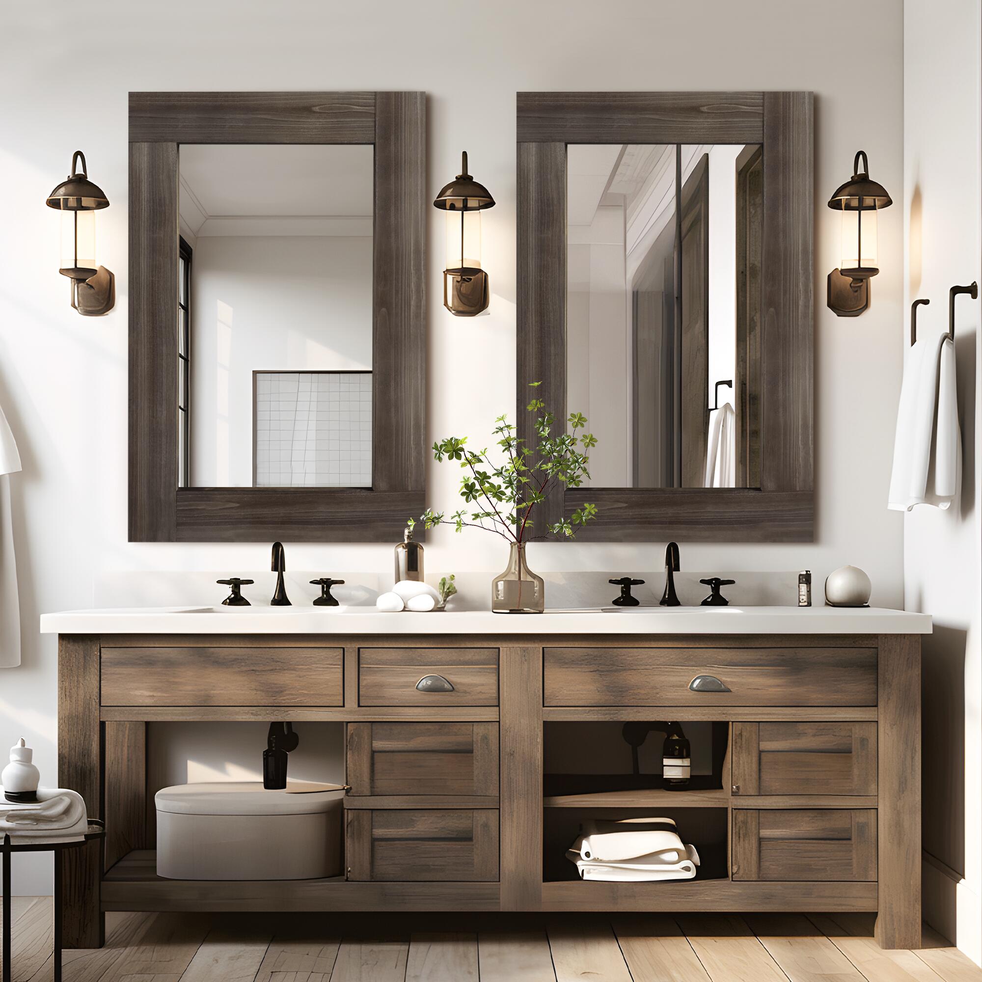 Dovelina Dulcea Versatile Rectangular Wall Mirror (Set of 2), Brown, large