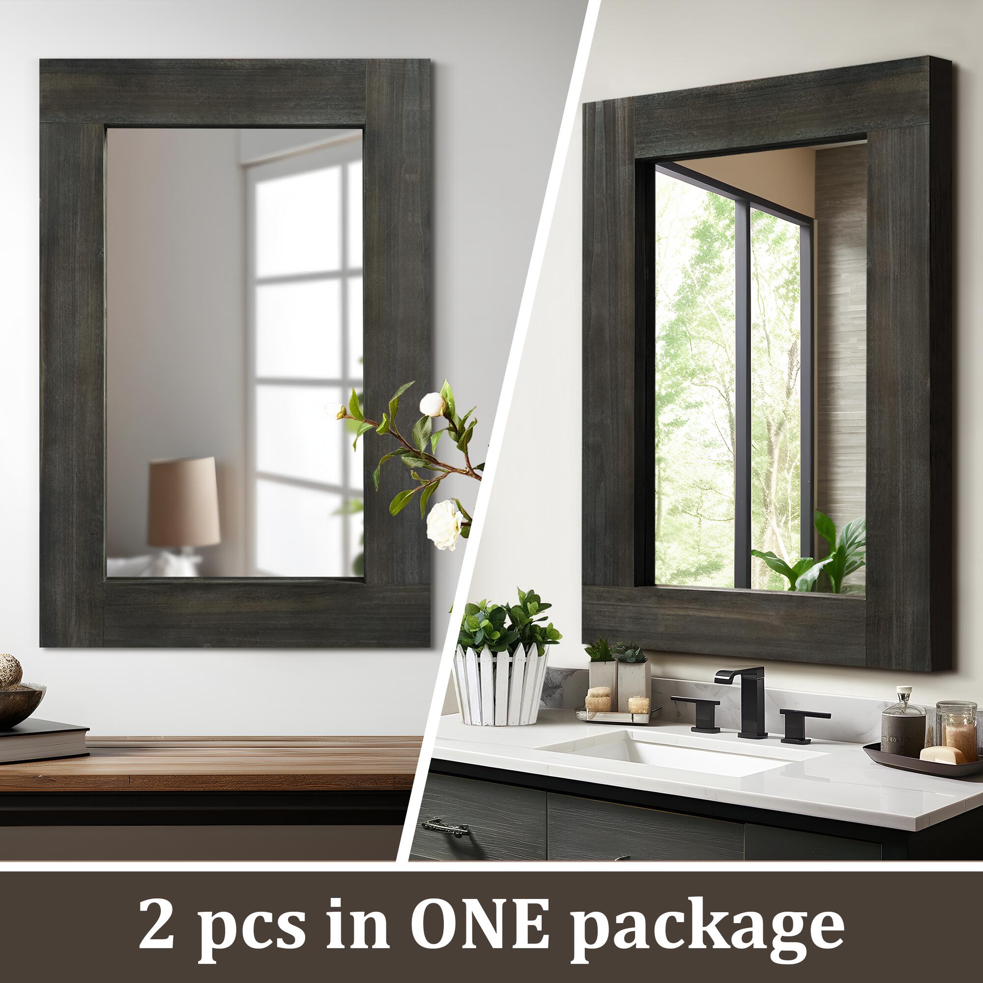 Dovelina Dulcea Versatile Rectangular Wall Mirror (Set of 2), Charcoal, large