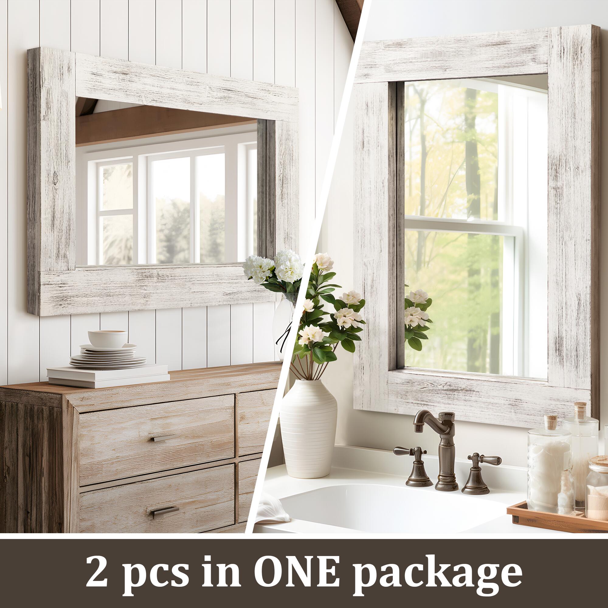 Dovelina Dulcea Versatile Rectangular Wall Mirror (Set of 2), White, large