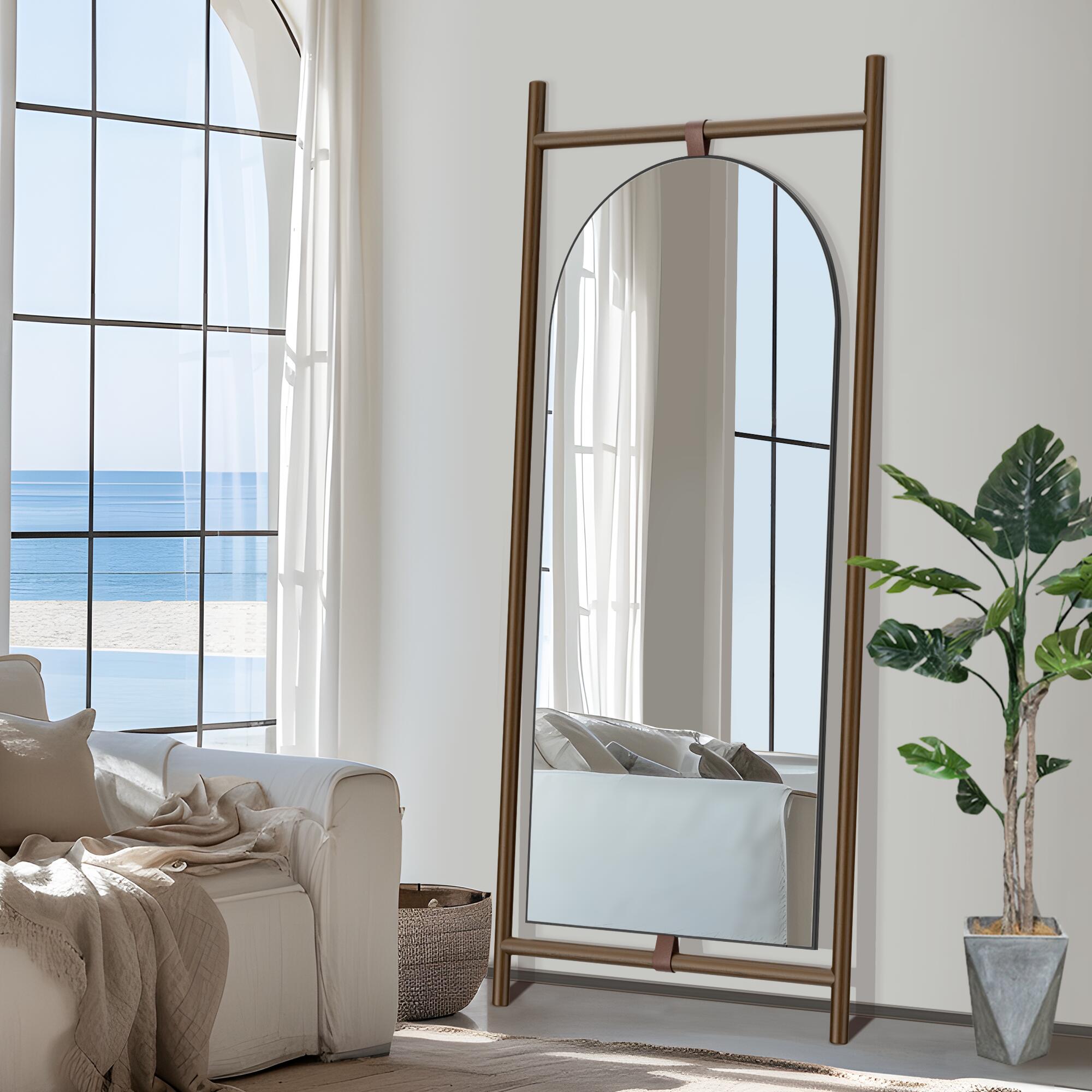 Dovelina Dulcea Ladder-Style Arch Framed Mirror, Brown, large