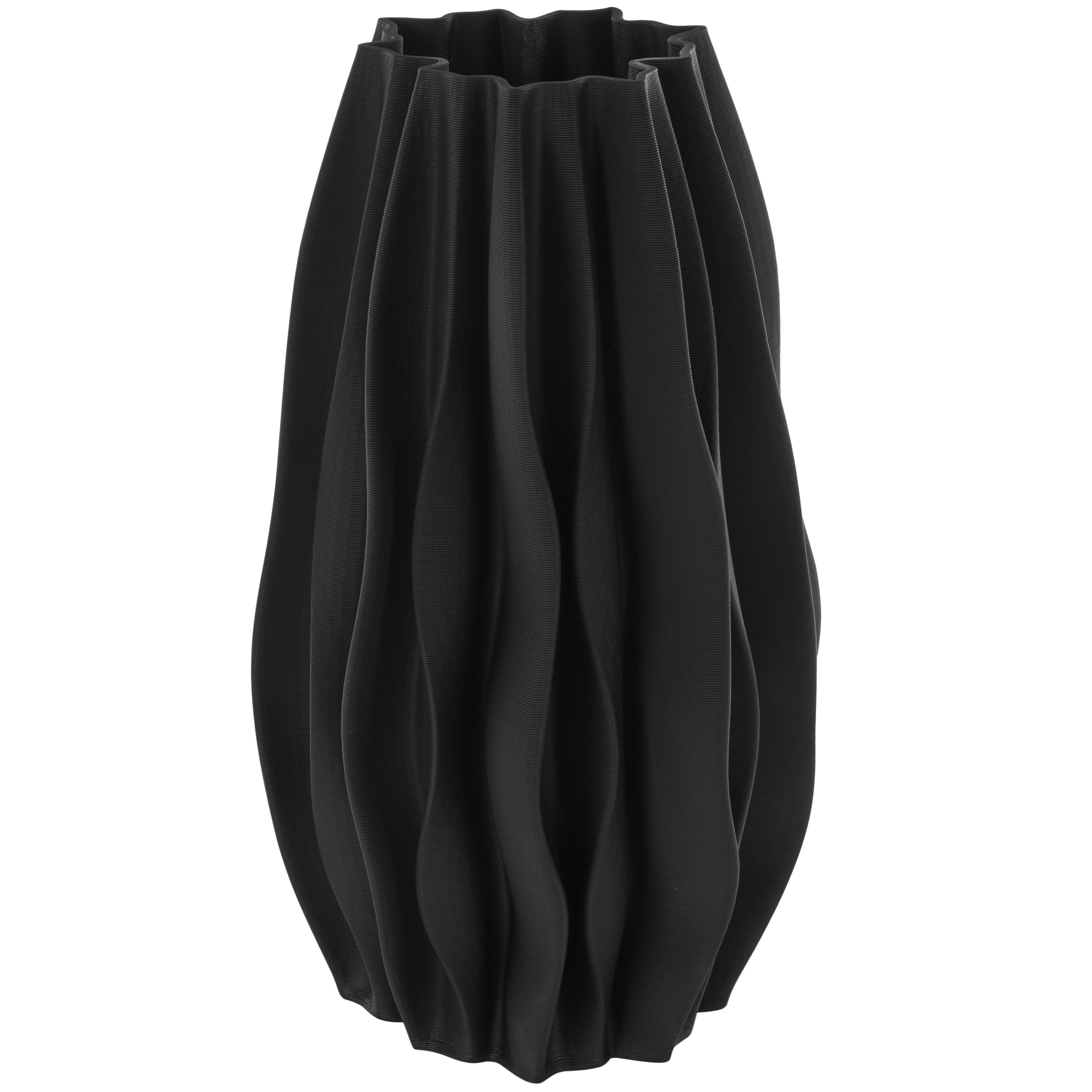Bayberry Lane Wavy Ribbed Vase, Black, large