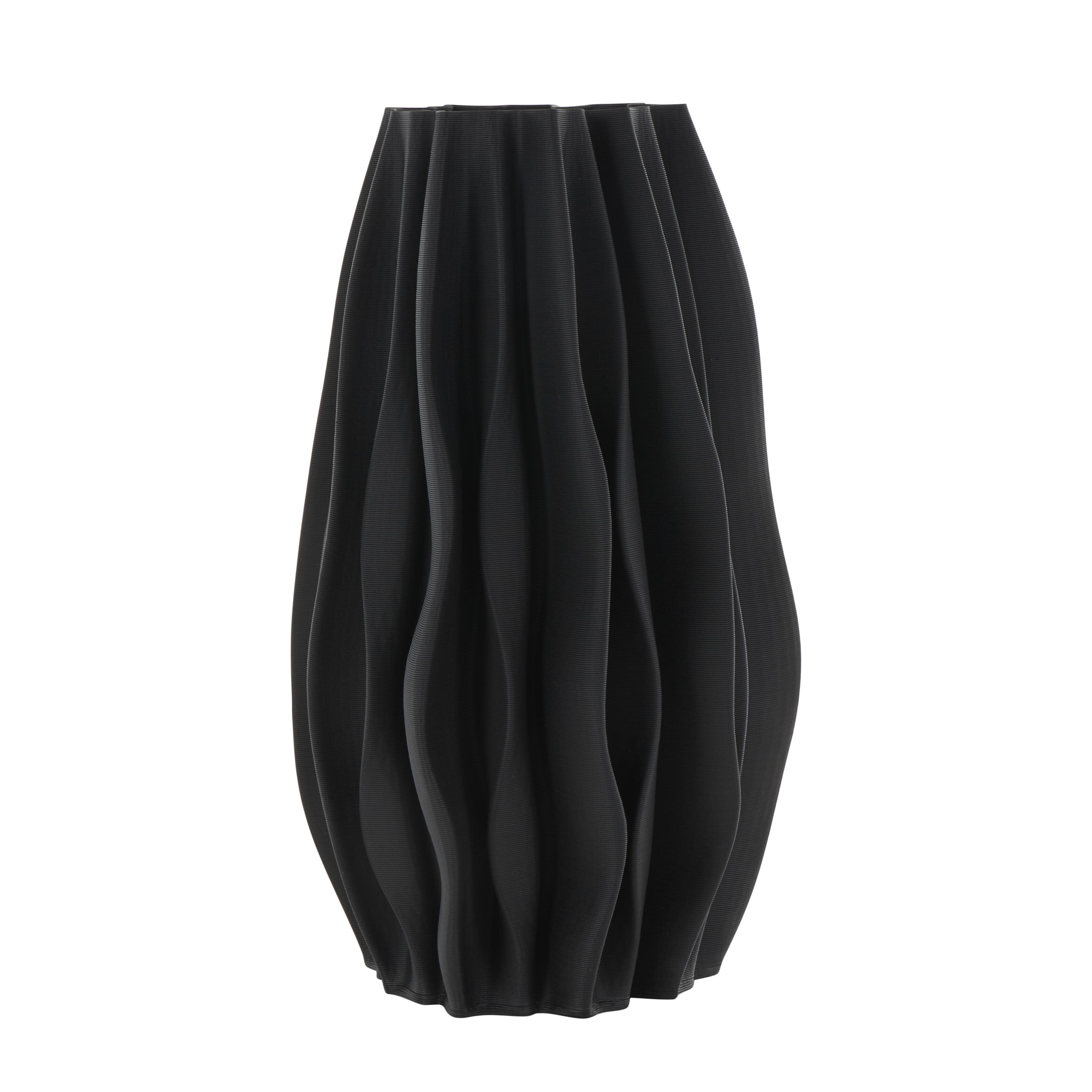 Bayberry Lane Wavy Ribbed Vase, Black, large