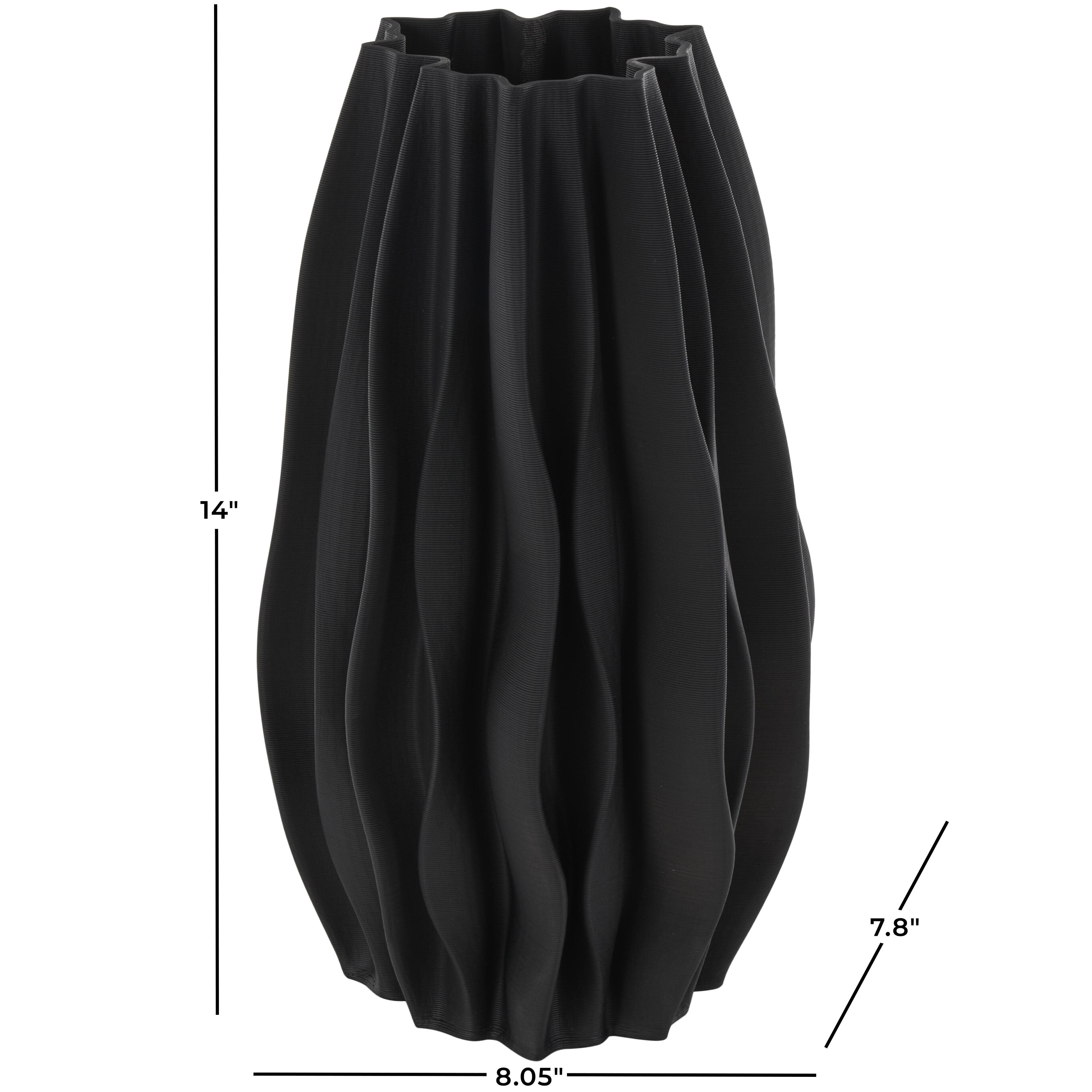 Bayberry Lane Wavy Ribbed Vase, Black, large
