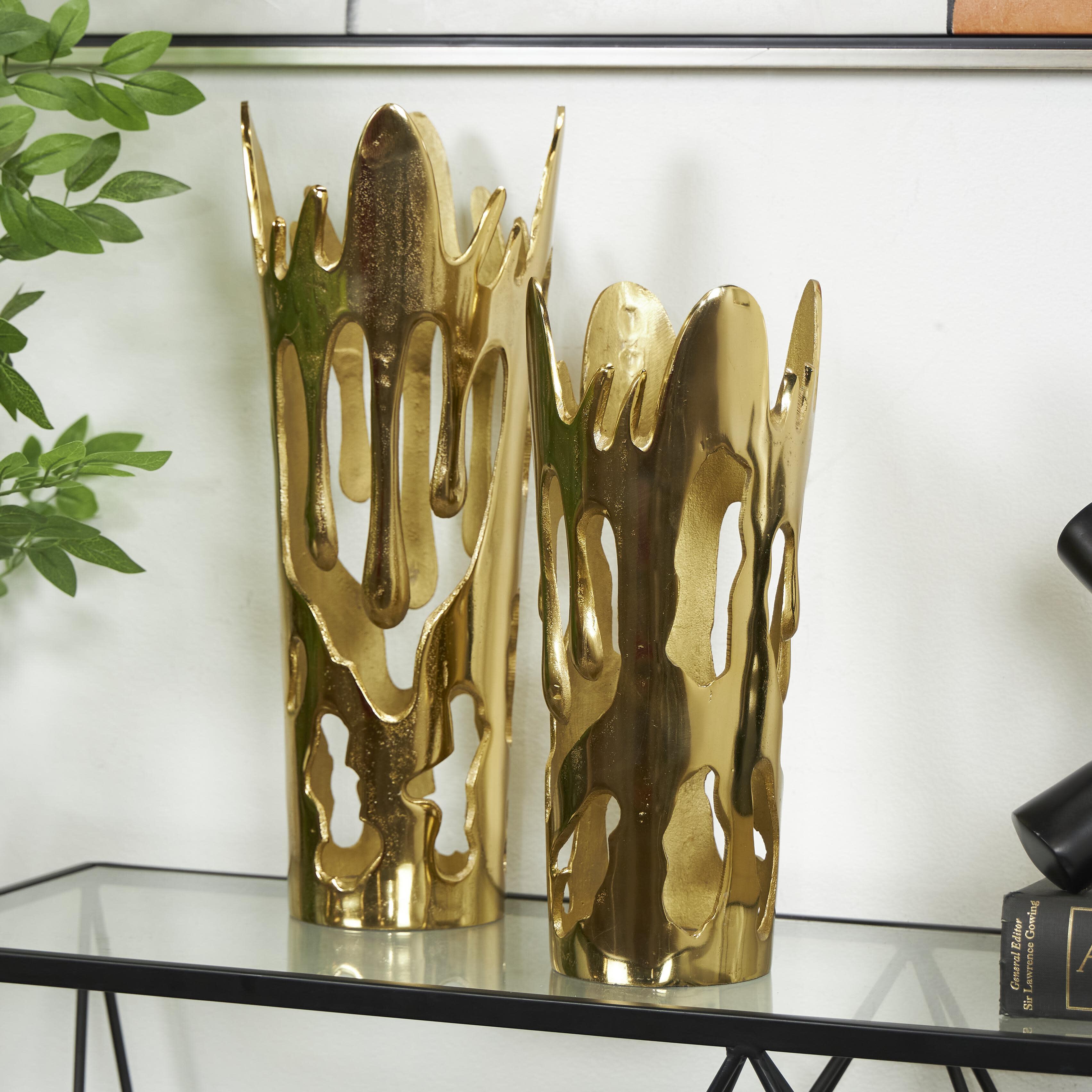 Bayberry Lane Drip Vase with Melting Designed Body Set, Gold, rollover