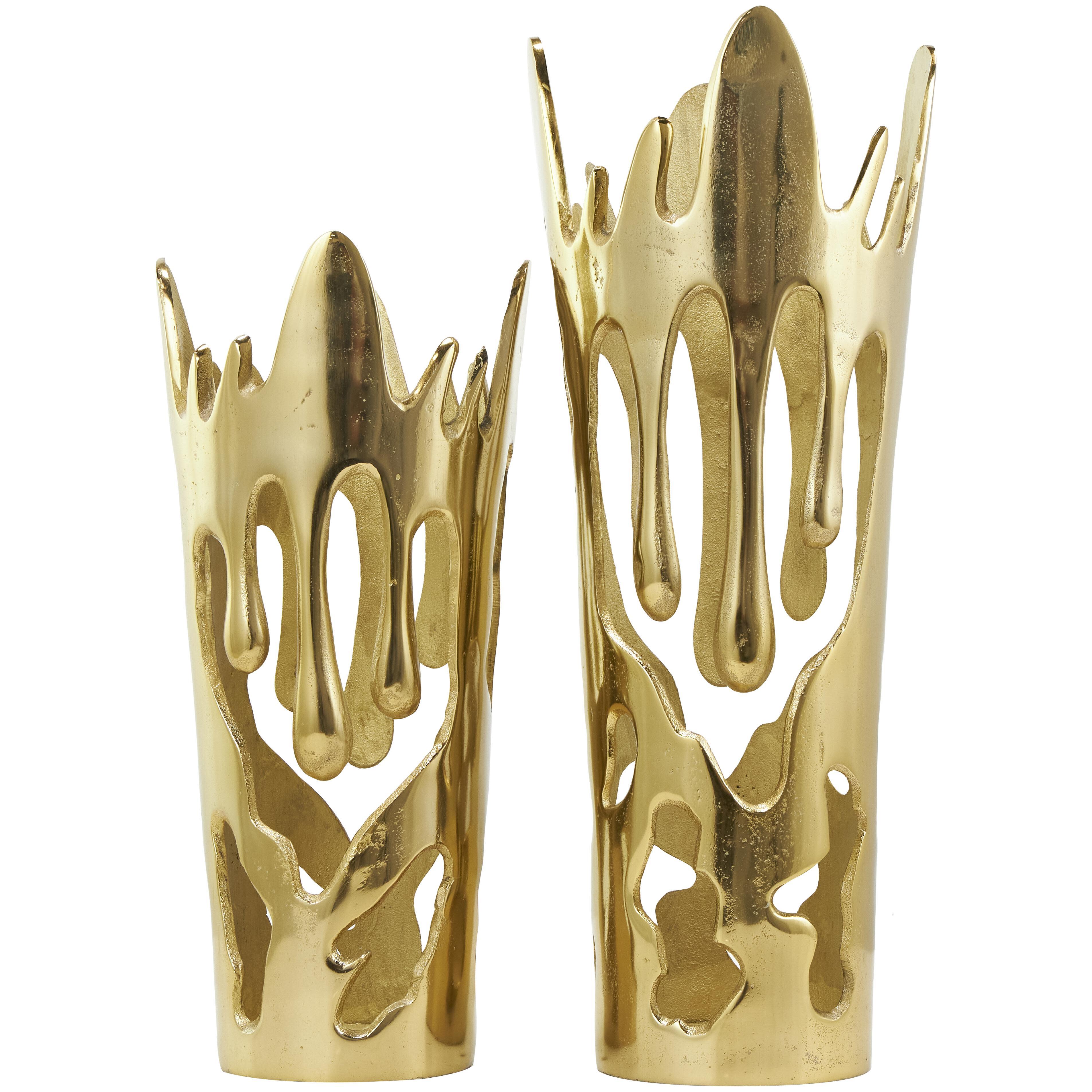 Bayberry Lane Drip Vase with Melting Designed Body Set, Gold, large