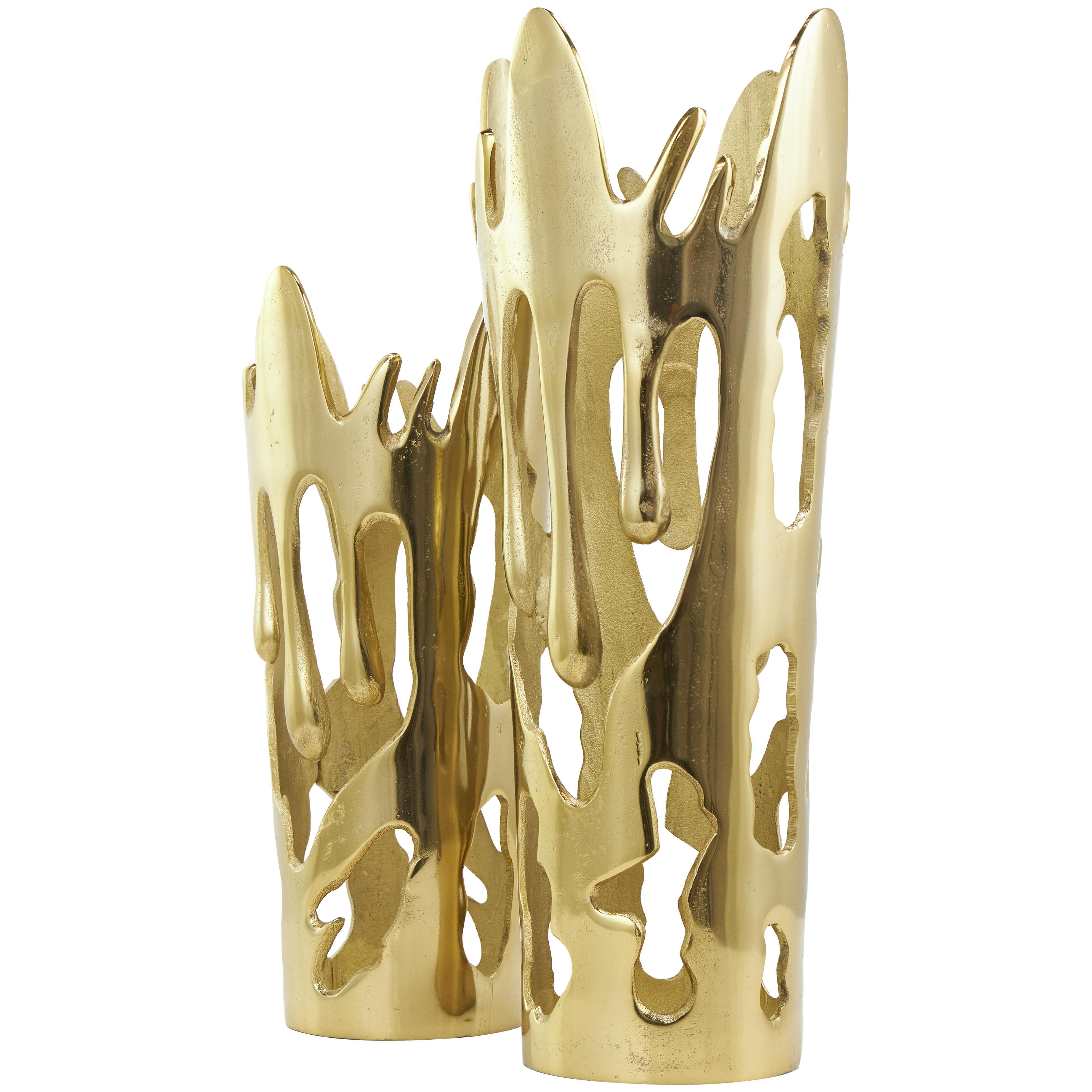 Bayberry Lane Drip Vase with Melting Designed Body Set, Gold, large