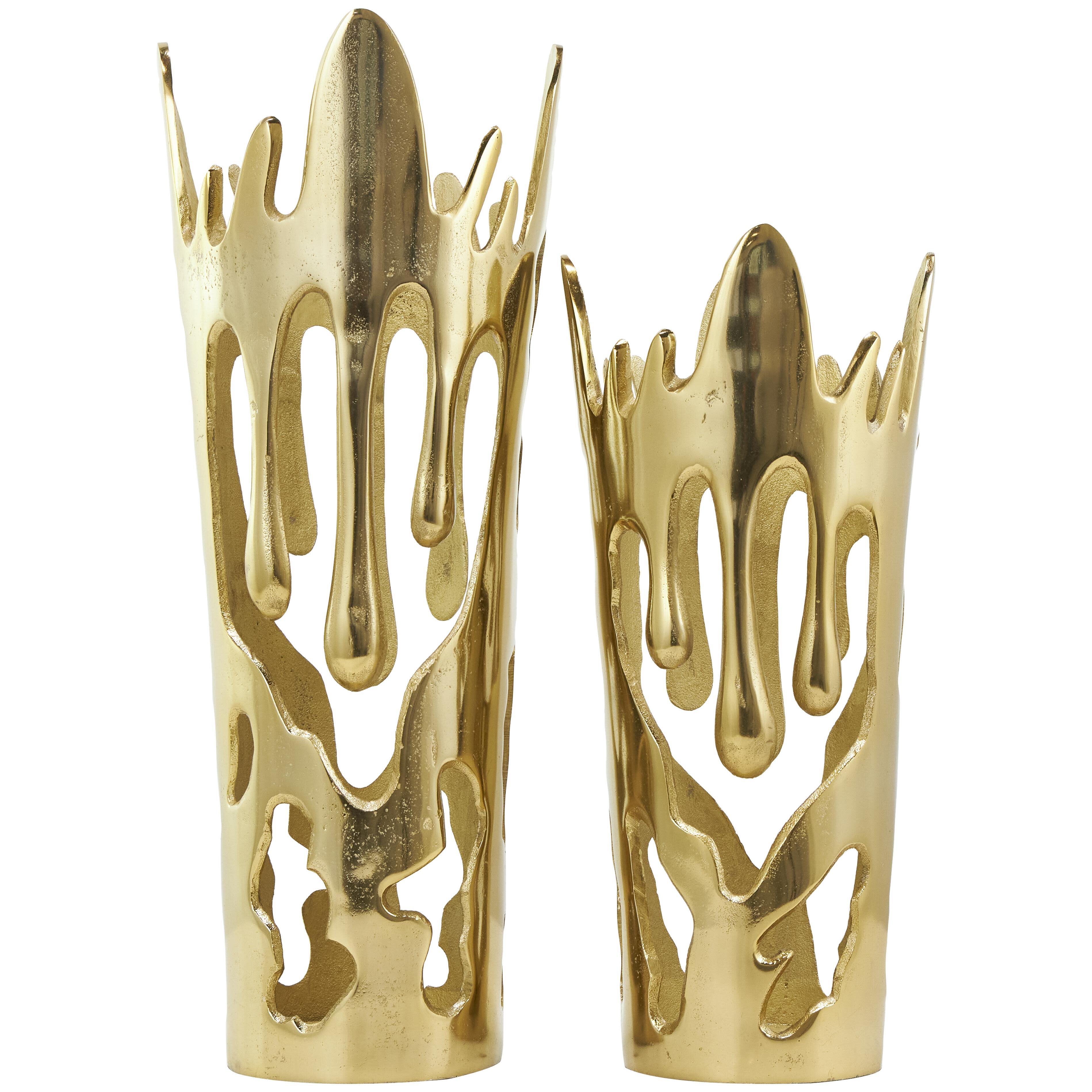 Bayberry Lane Drip Vase with Melting Designed Body Set, Gold, large