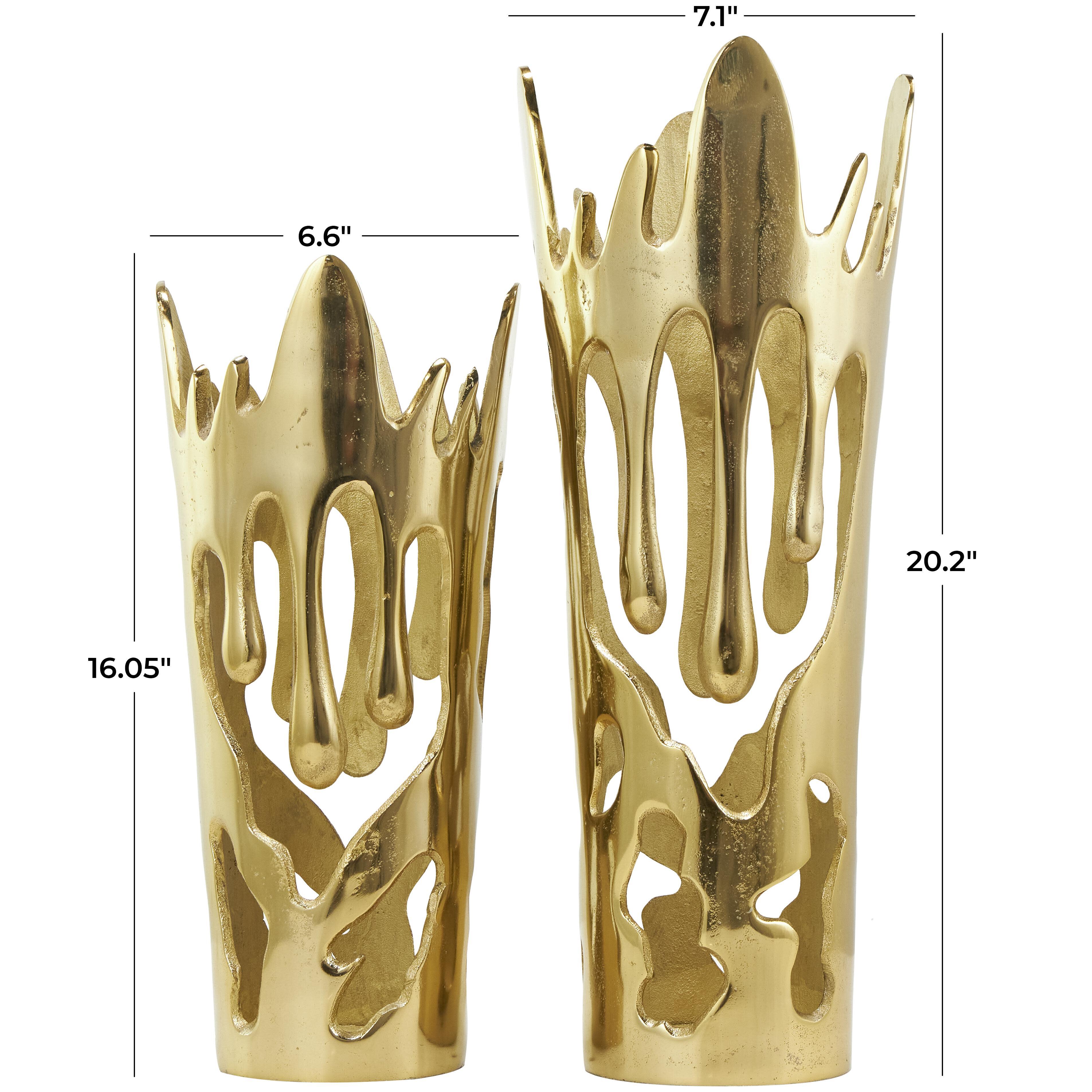 Bayberry Lane Drip Vase with Melting Designed Body Set, Gold, large