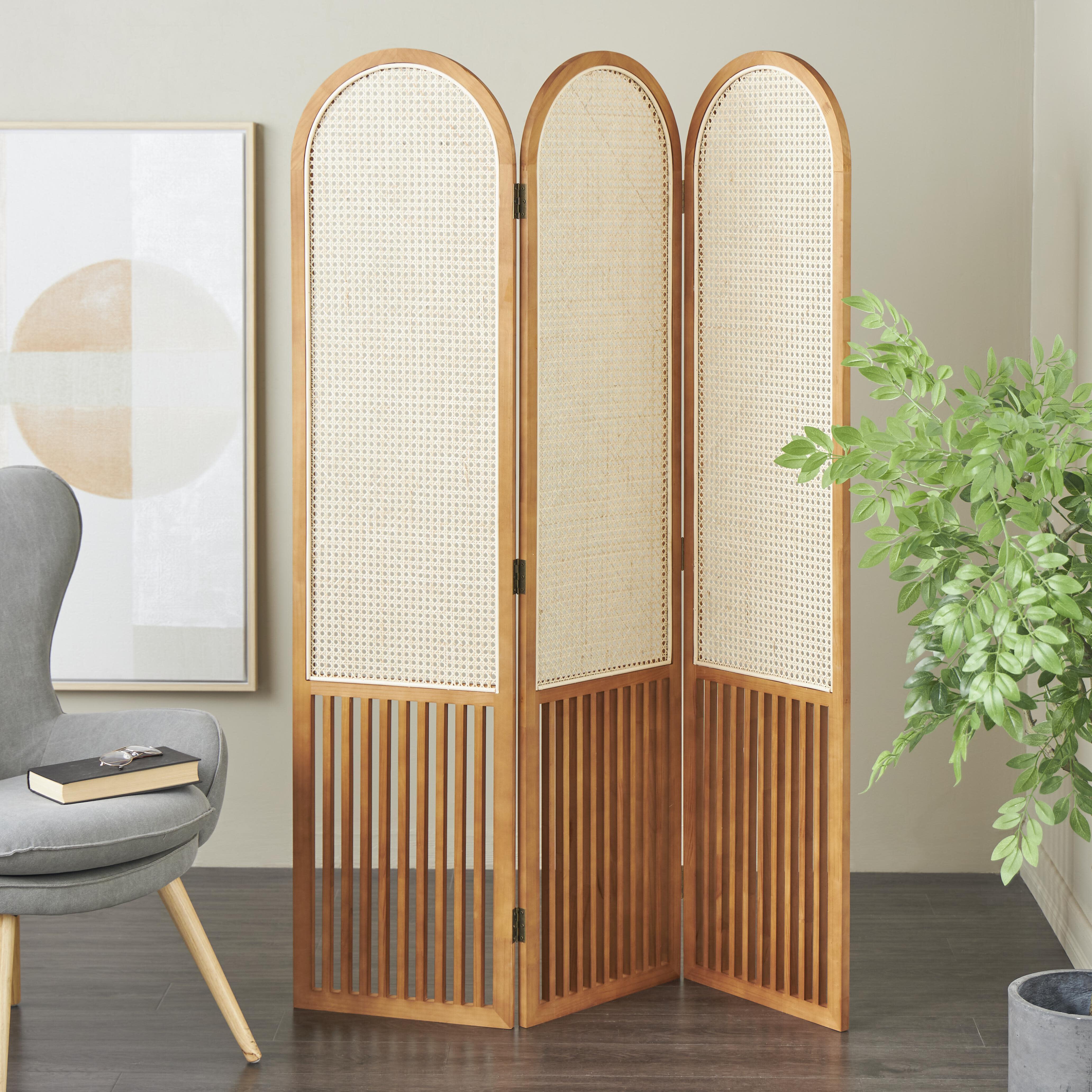 Bayberry Lane Arched 3 Divider Screen with Rattan Panels | Ashley