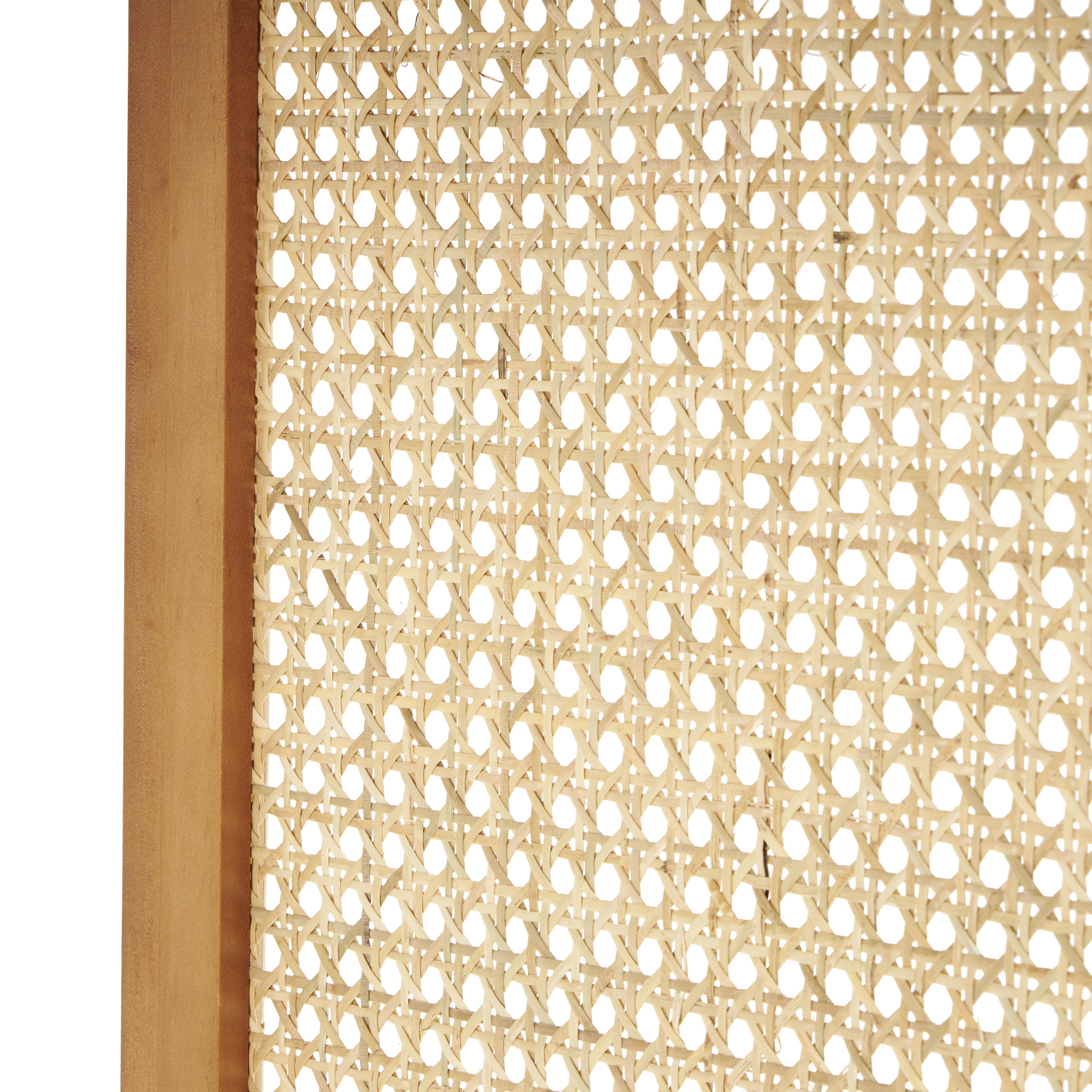 Bayberry Lane Arched 3 Divider Screen with Rattan Panels, Brown, large