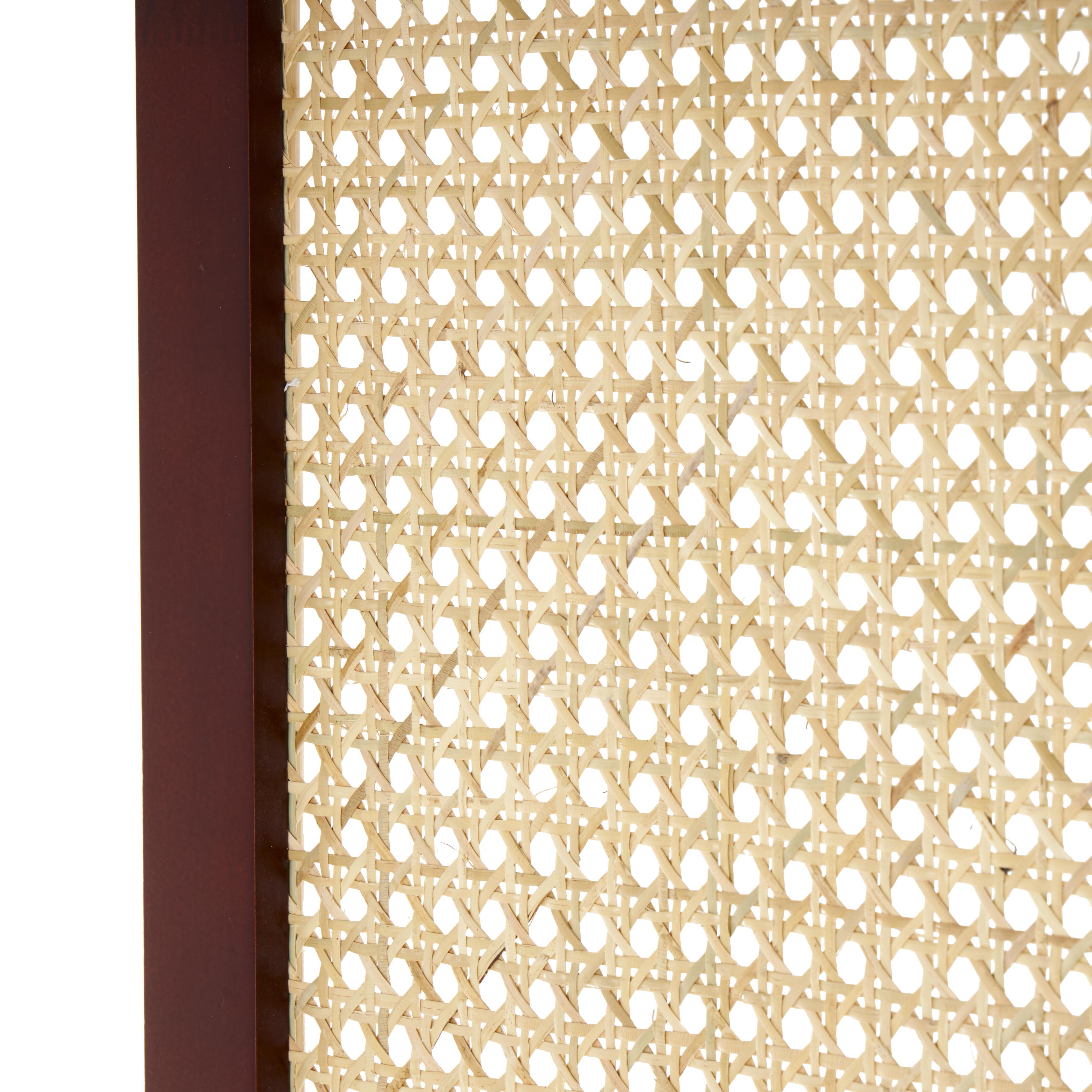 Bayberry Lane Arched 3 Divider Screen with Rattan Panels, Dark Brown, large
