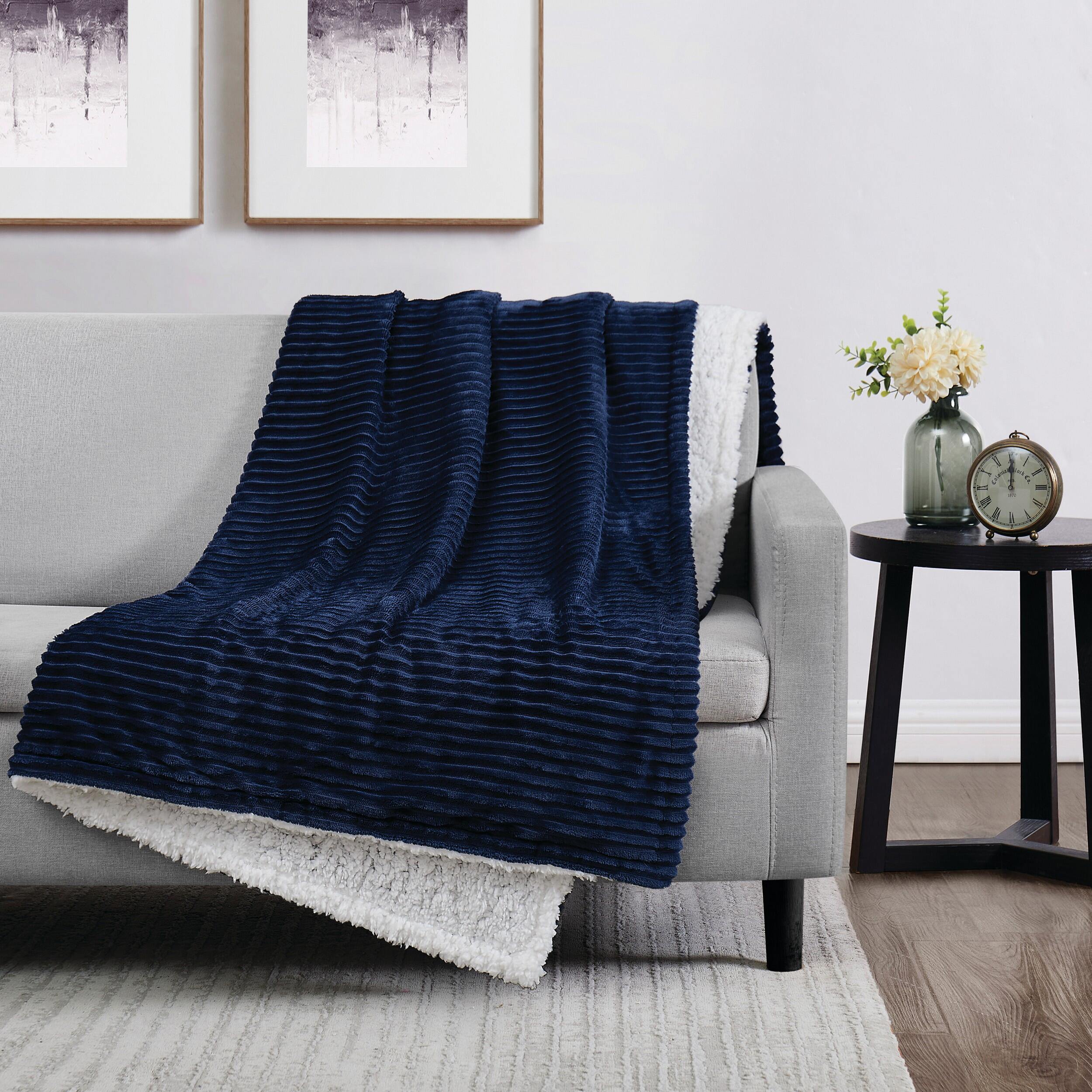 London Fog Corduroy Solid Throw, Blue, large