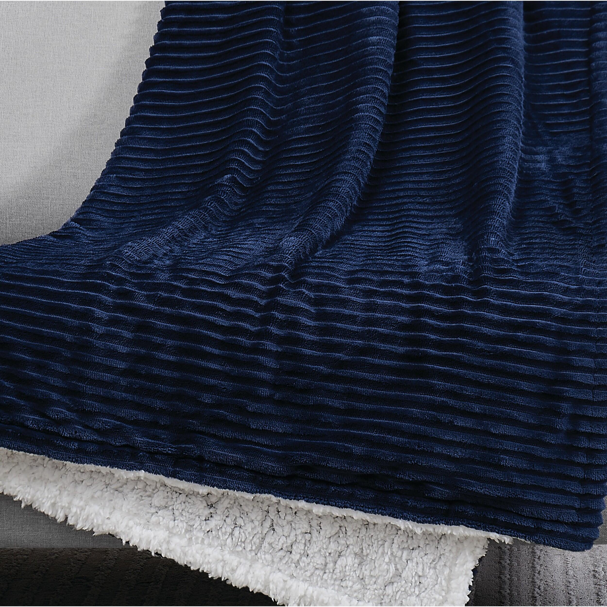 London Fog Corduroy Solid Throw, Blue, large