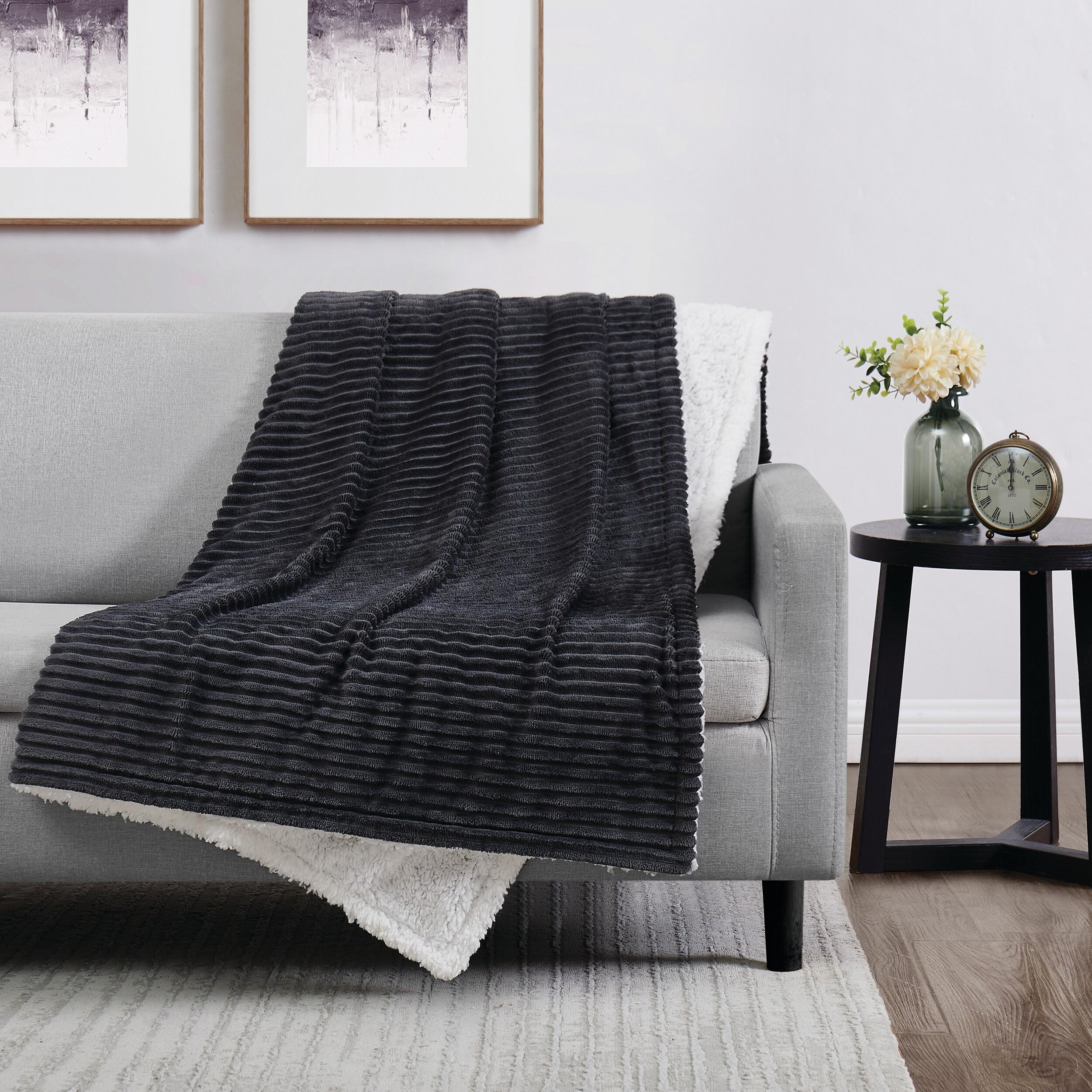London Fog Corduroy Solid Throw, Gray, rollover