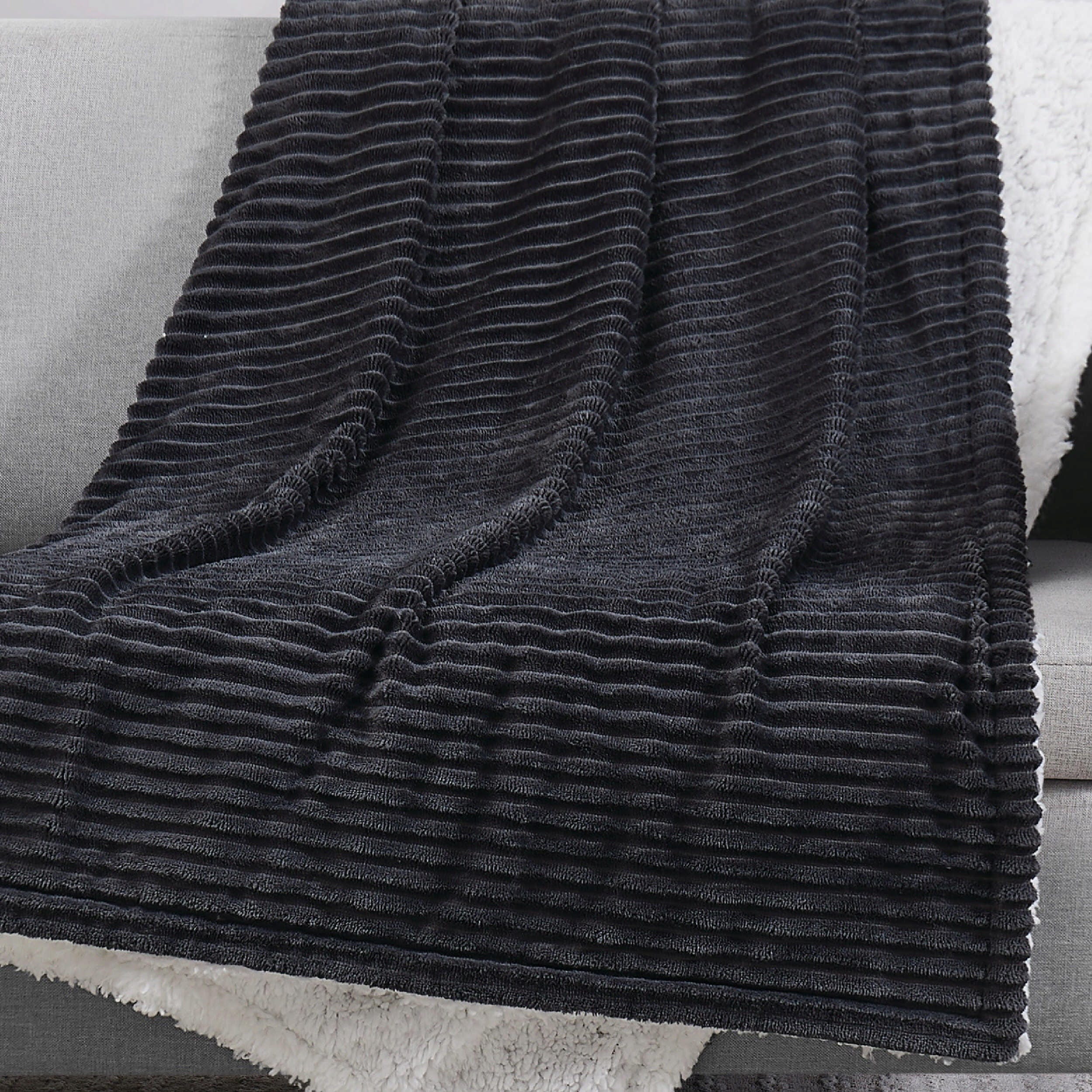 London Fog Corduroy Solid Throw, Gray, large