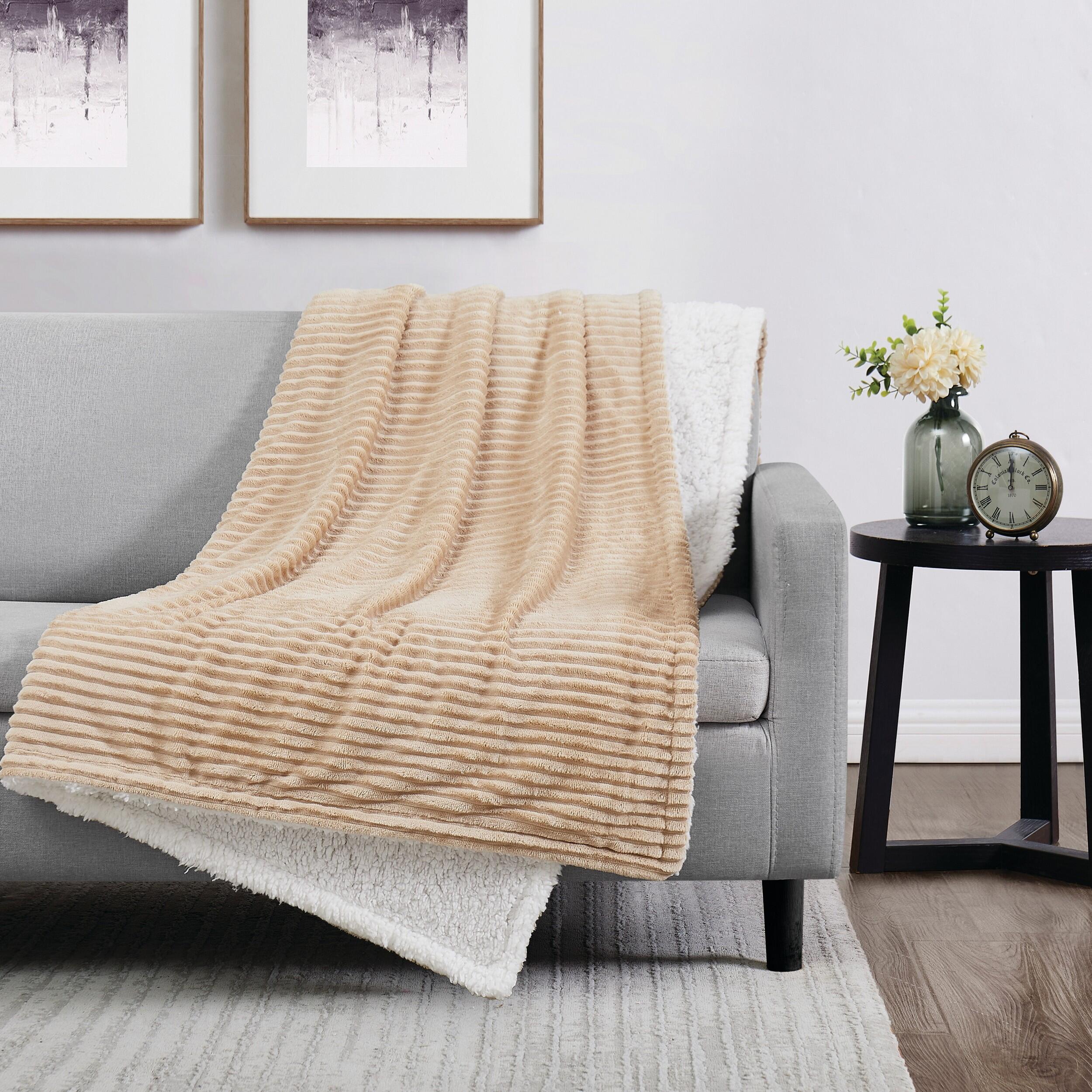 London Fog Corduroy Solid Throw, Tan, large