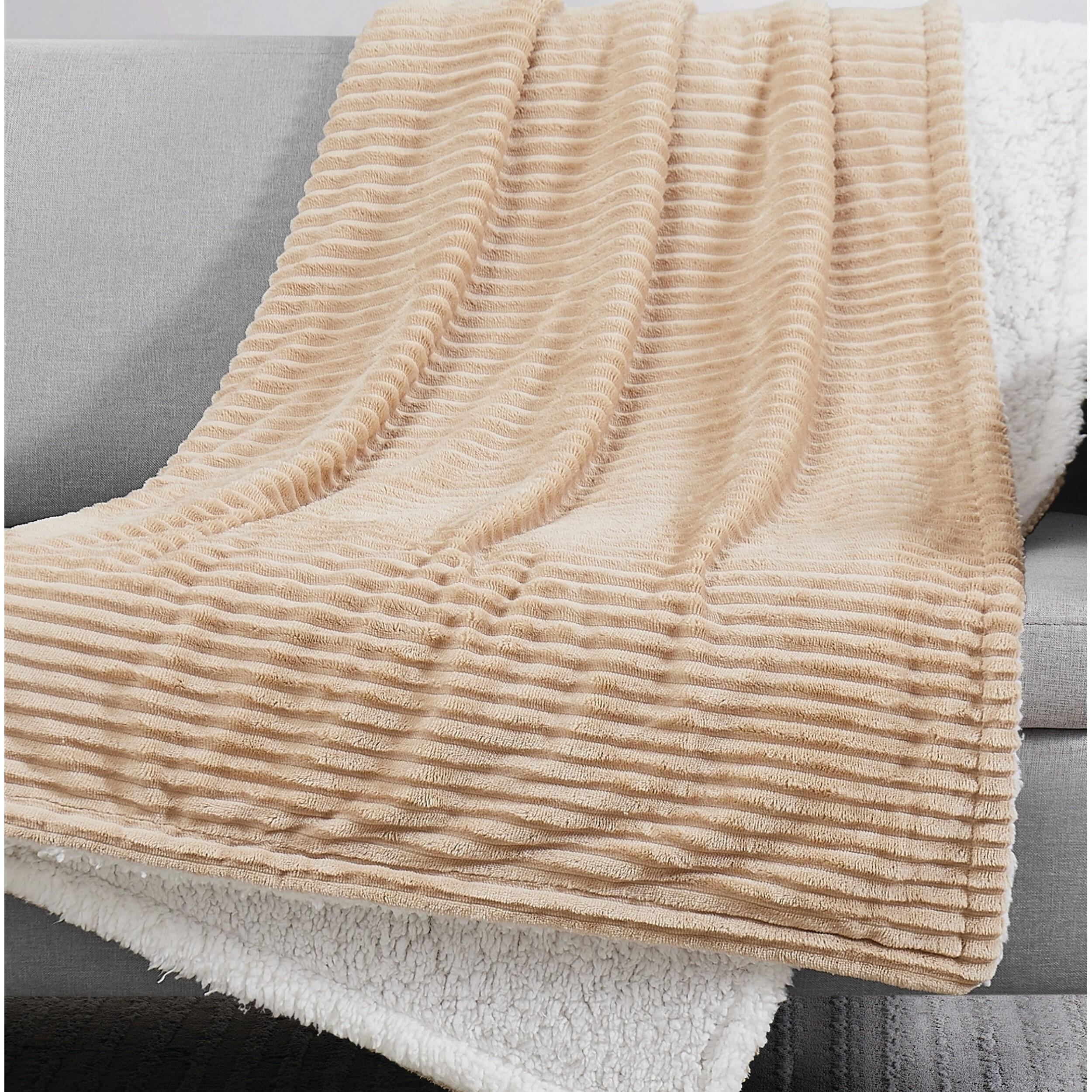London Fog Corduroy Solid Throw, Tan, large