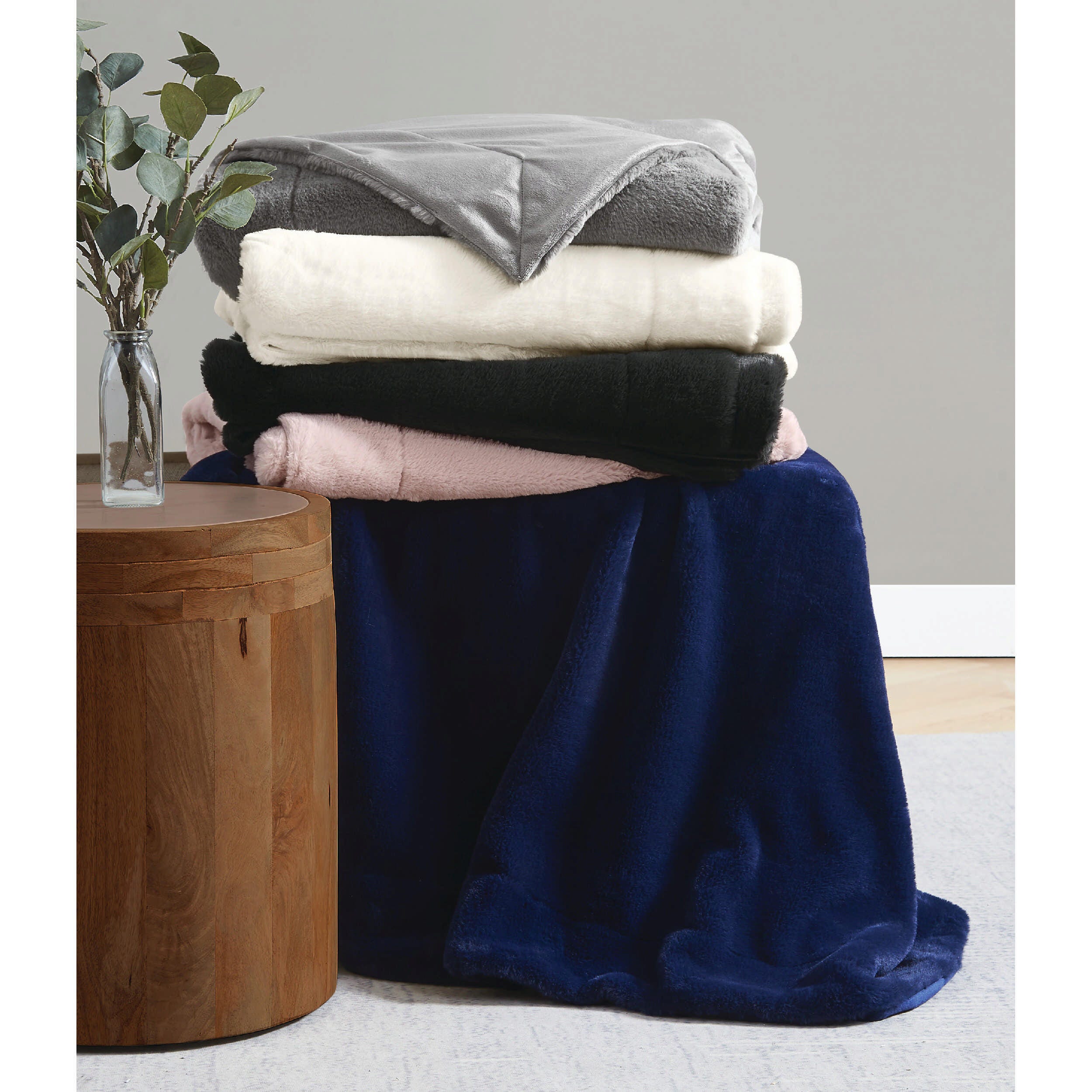 Royal Velvet Solid Throw, Navy Blue, large