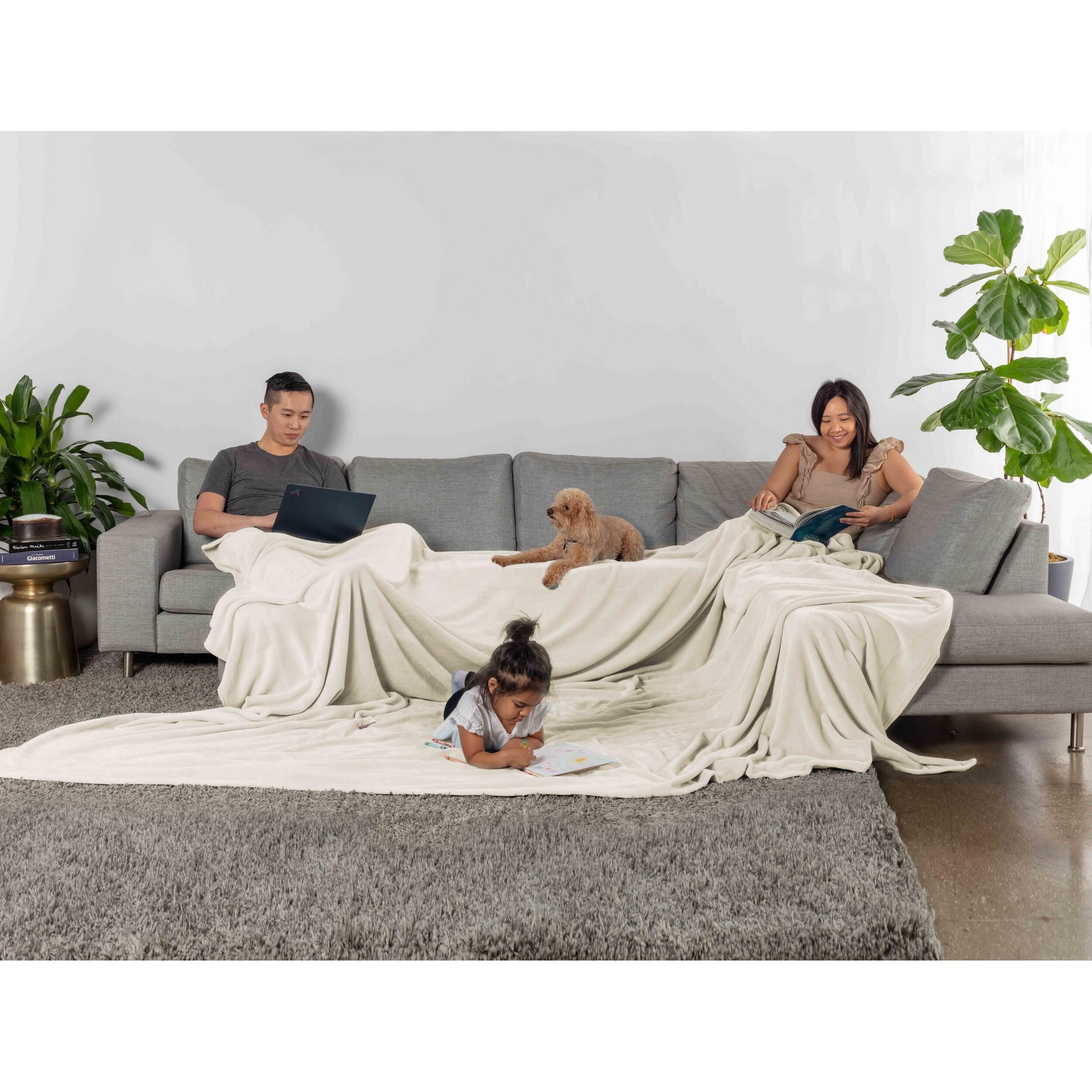 Truly Soft Throw, Ivory, rollover