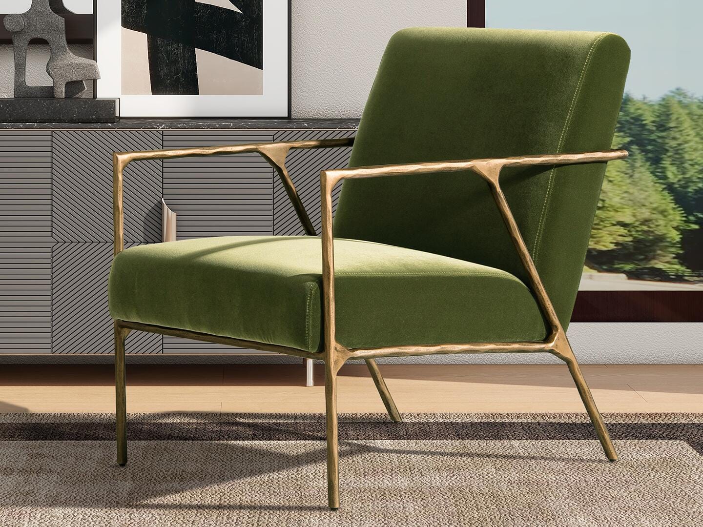 Jennifer Taylor home Aerin Accent Arm Chair, Olive Green, rollover