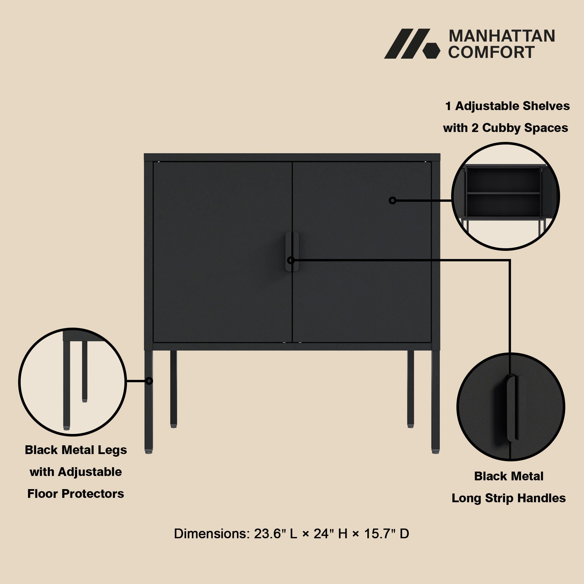 Manhattan Comfort Ava 24" Accent Cabinet, Black, large