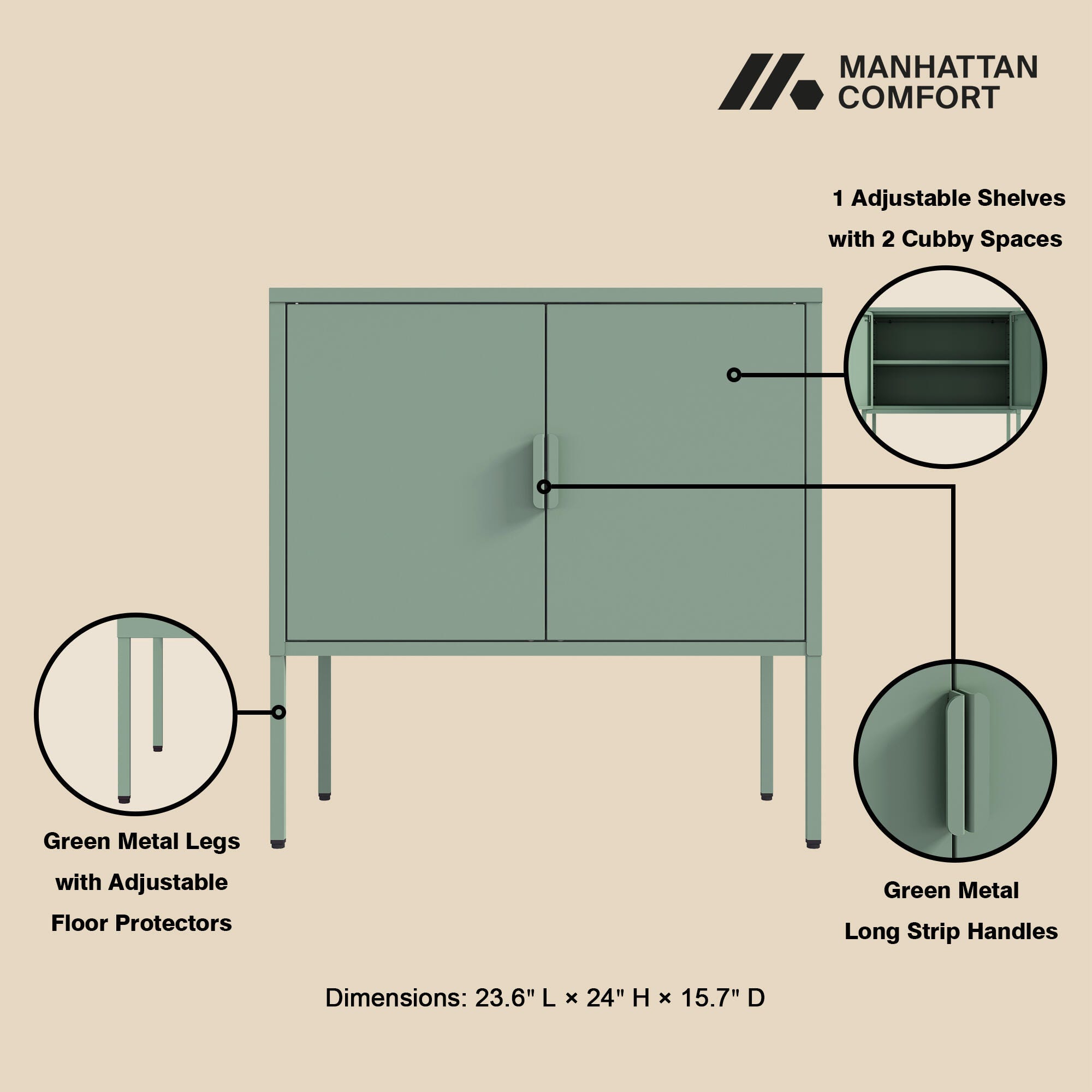 Manhattan Comfort Ava 24" Accent Cabinet, Green, large