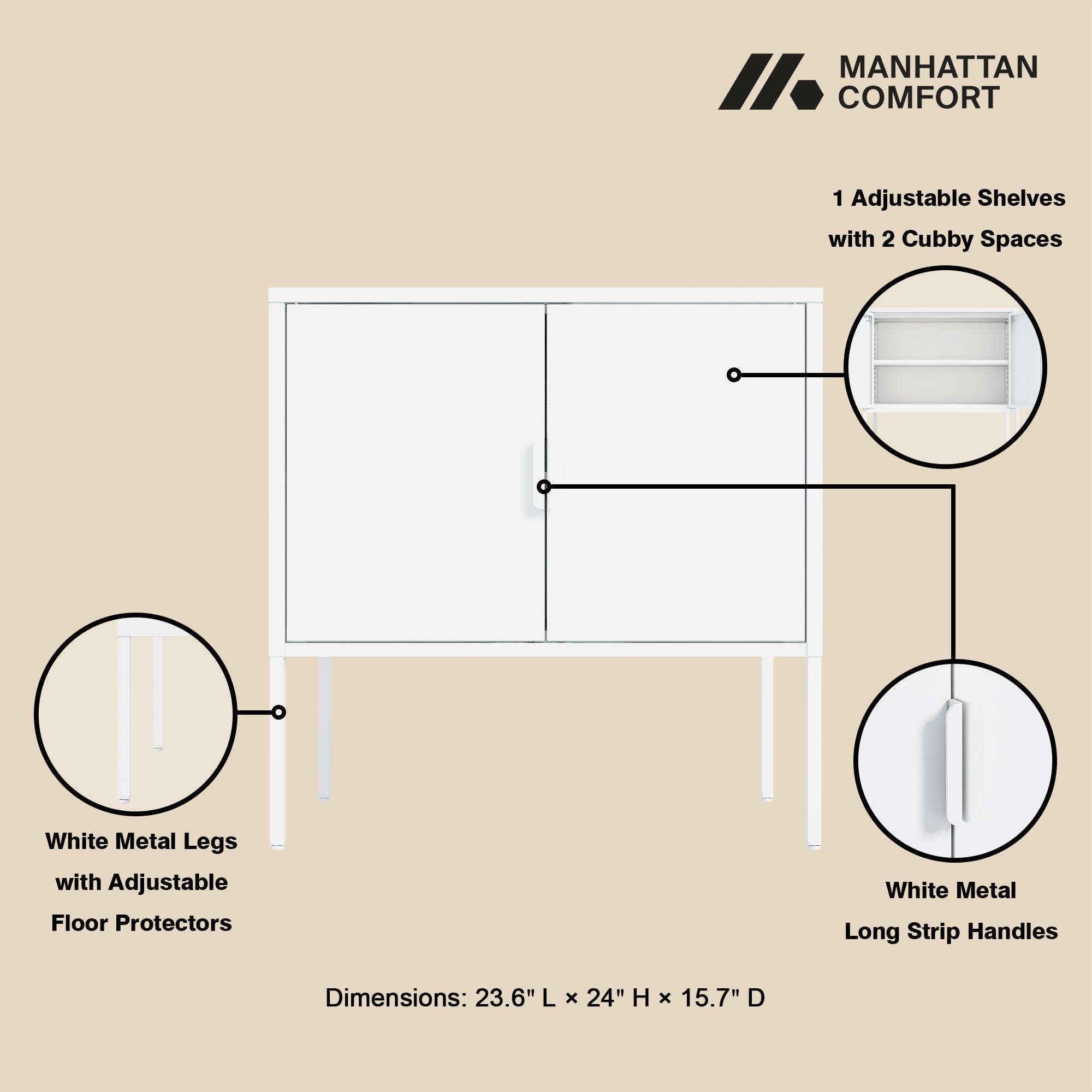 Manhattan Comfort Ava 24" Accent Cabinet, White, large