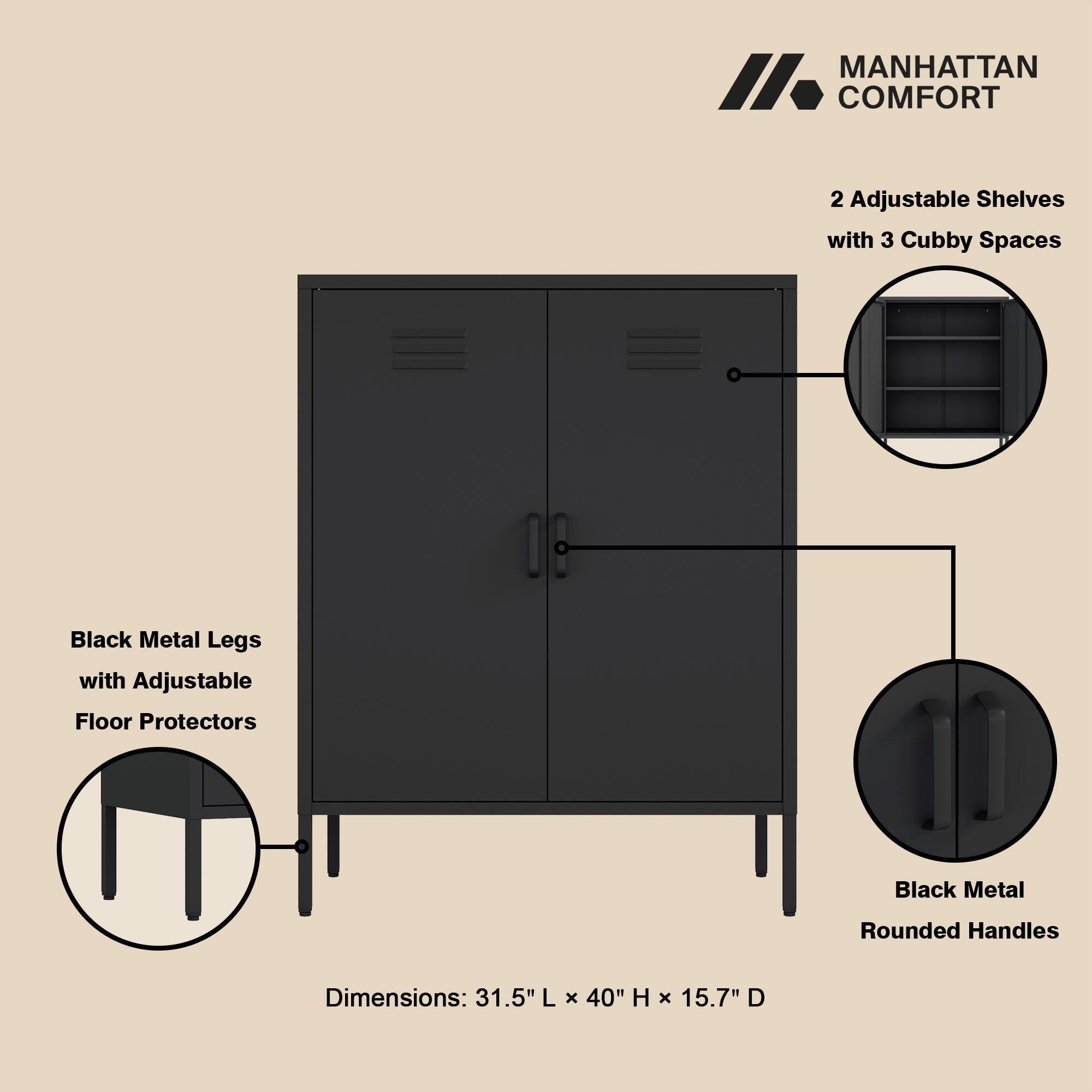 Manhattan Comfort Naomi 31" Accent Cabinet, Black, large